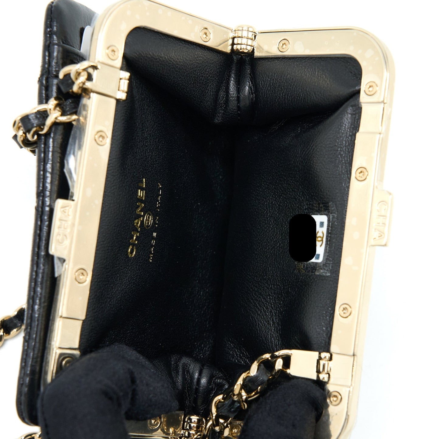 Chanel Quilted Mini Clip With Chain Aged Calfskin Black L
