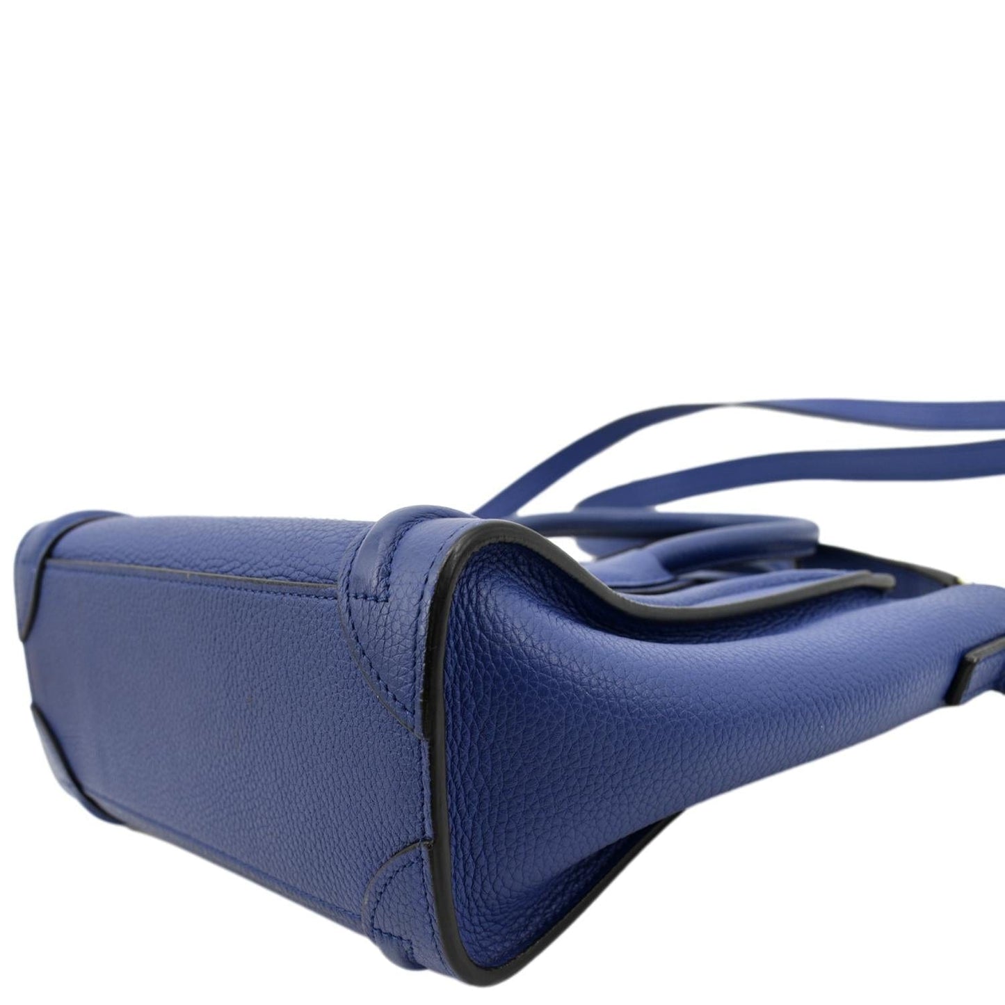 CELINE Nano Luggage Drummed Leather Tote Crossbody Bag Blue