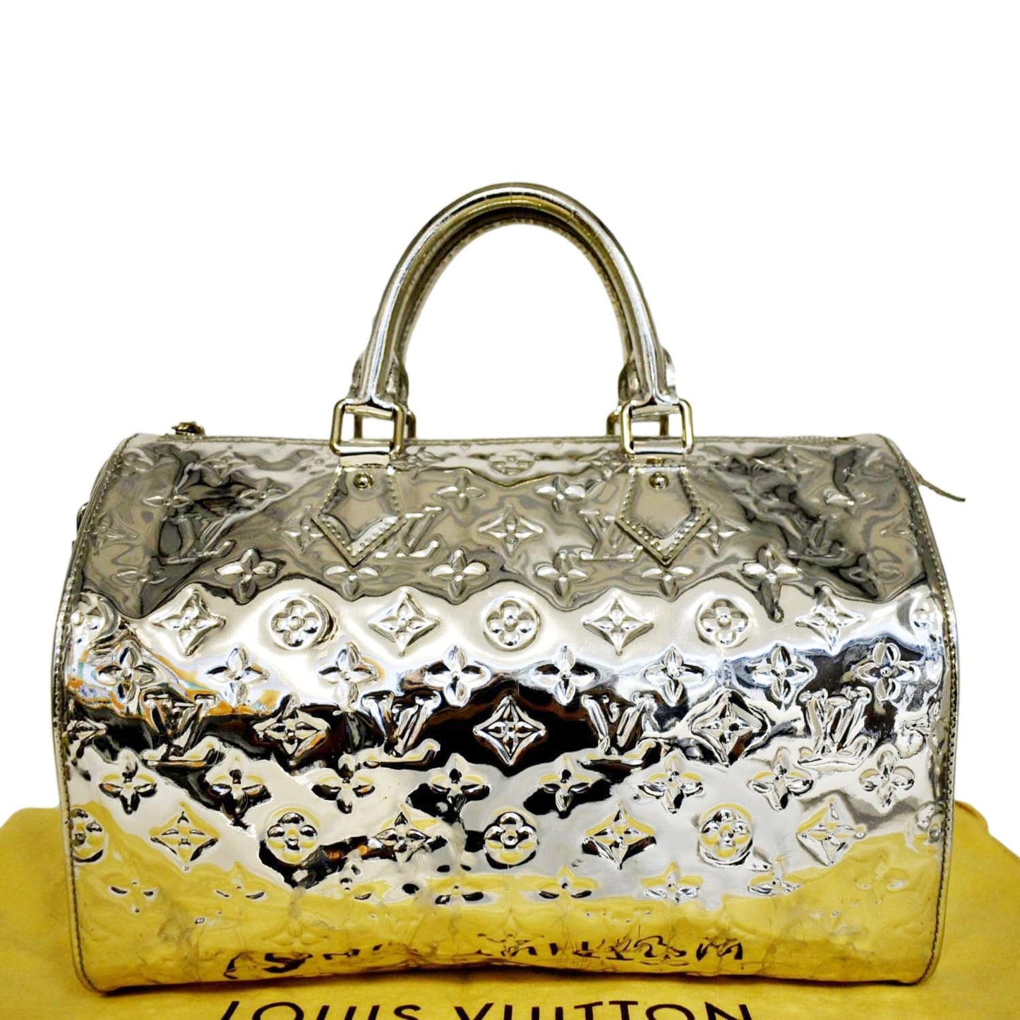 LOUIS VUITTON  30 Miroir Monogram Patent Leather Satchel Bag Metallic Silver