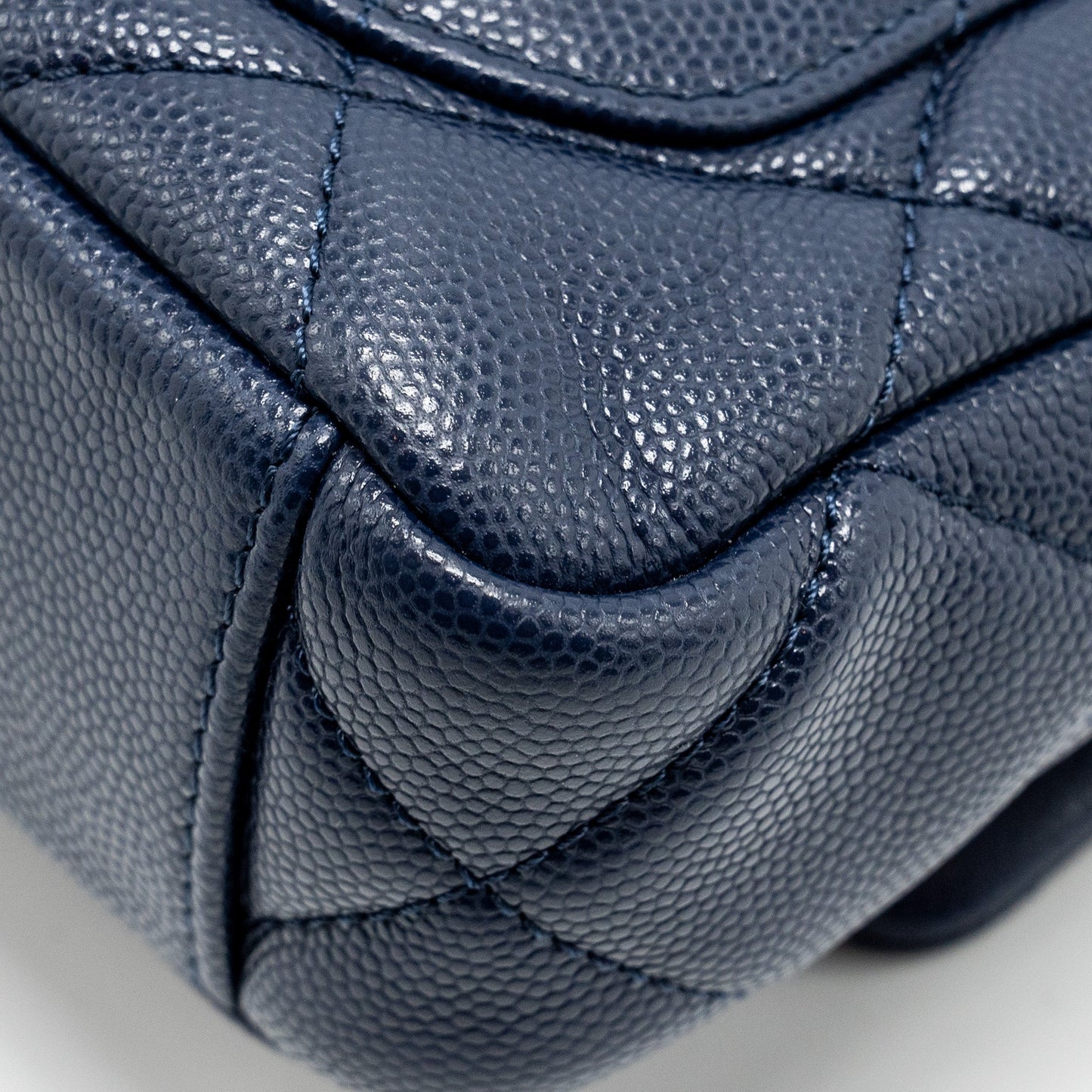 Chanel 22A Button On Chain Mini Square Flap Bag Caviar Navy  (Microchip)