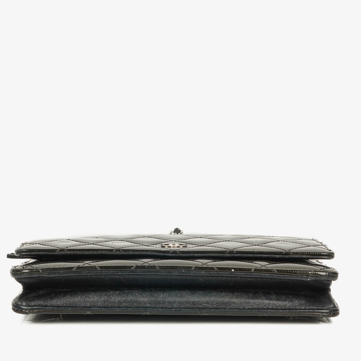 Chanel Black Patent Leather Quilted Wallet On Chain Bag