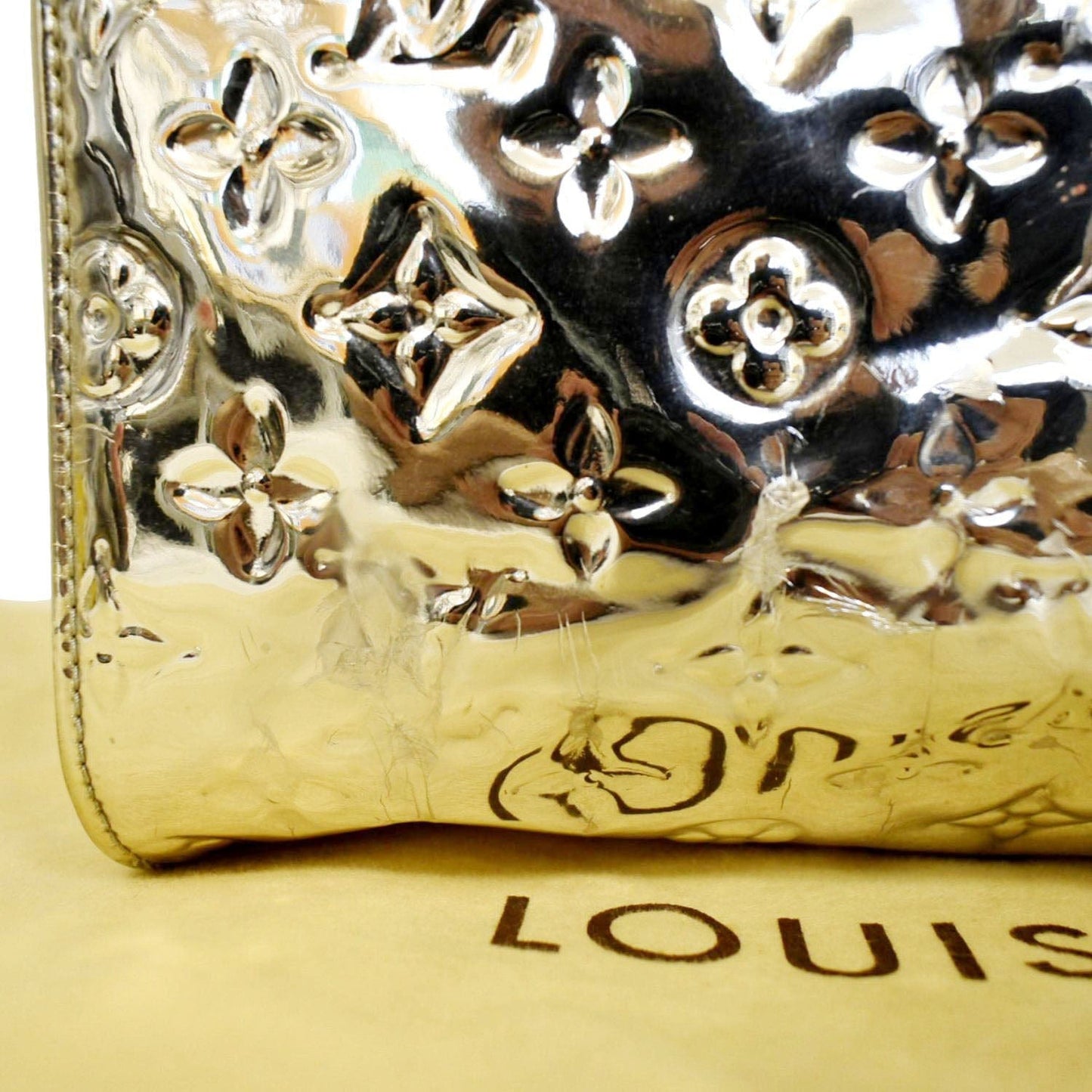 LOUIS VUITTON  30 Miroir Monogram Patent Leather Satchel Bag Metallic Silver