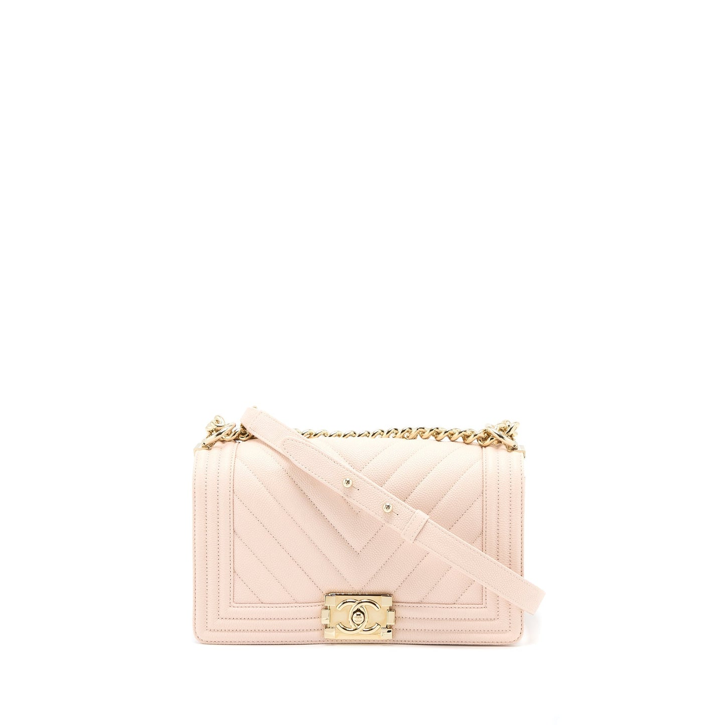 Chanel Medium Boy Bag Chevron Caviar Light Pink L