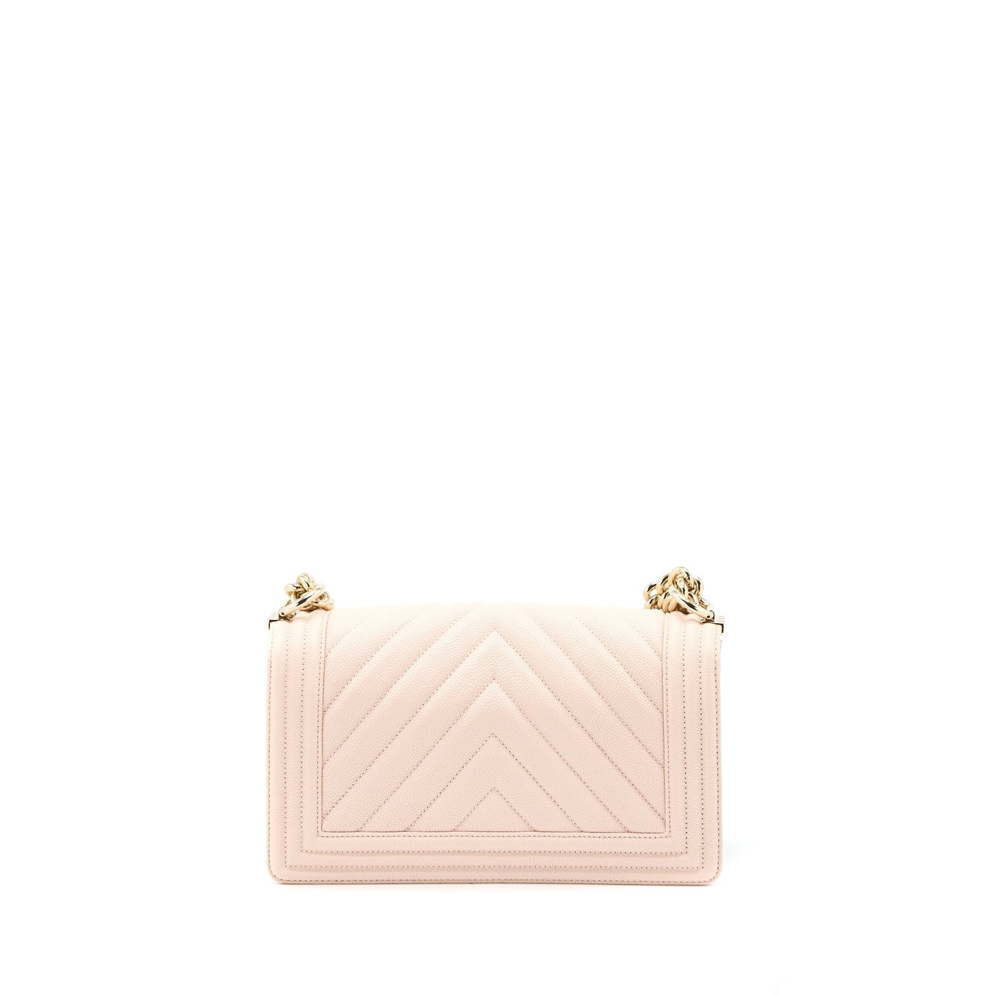 Chanel Medium Boy Bag Chevron Caviar Light Pink L