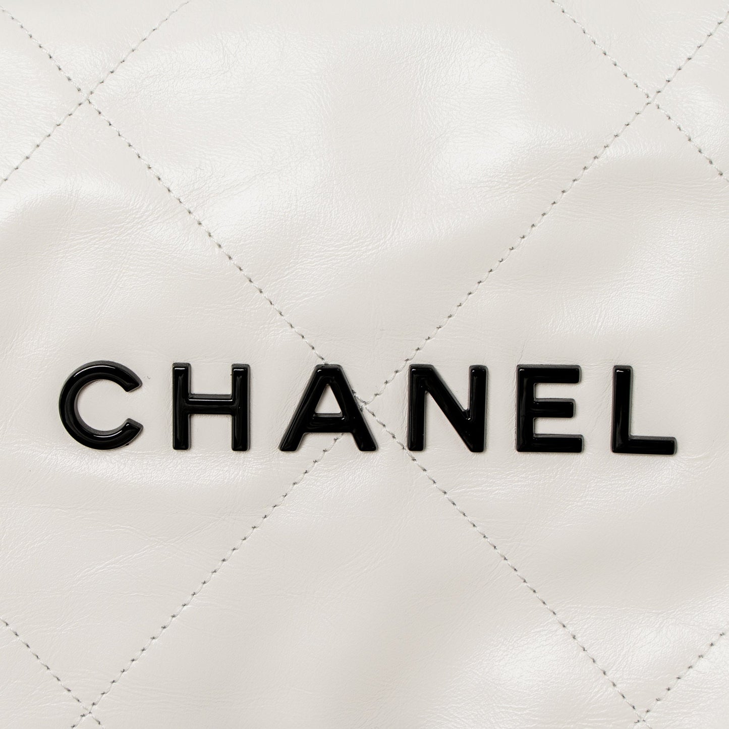 Chanel Small 22 Bag Black Letter Shiny Calfskin White Brushed  (Microchip)