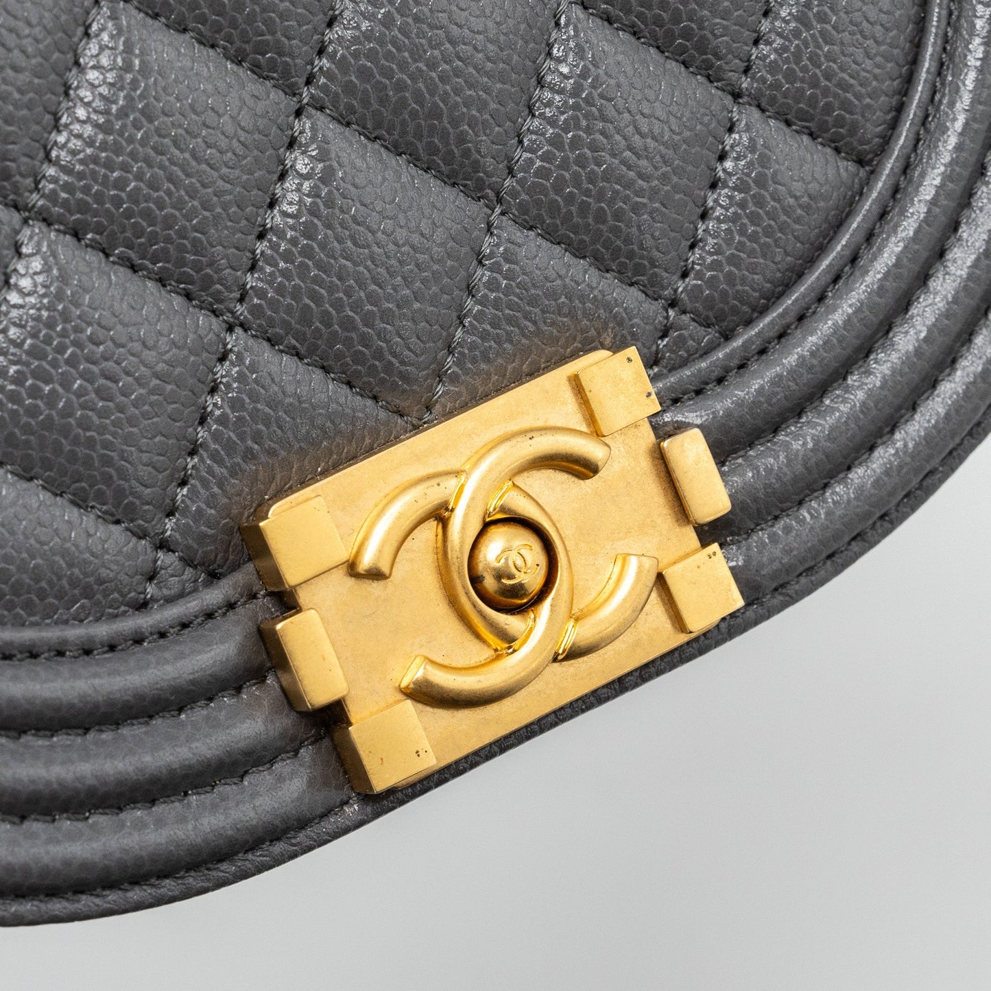 Chanel 22A Round Boy Messenger Bag Caviar Grey (Microchip)