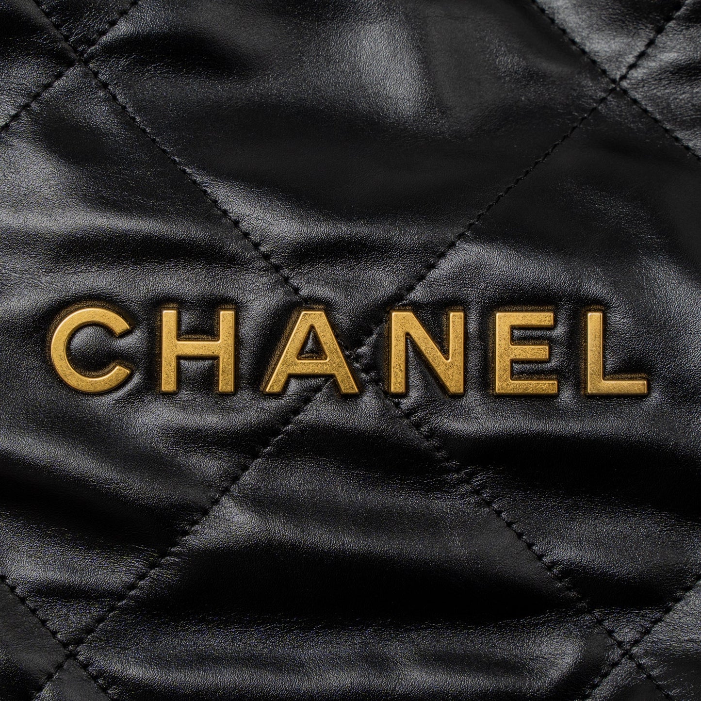 Chanel Small 22 Bag Gold Letter Shiny Calfskin Black Brushed  (Microchip)