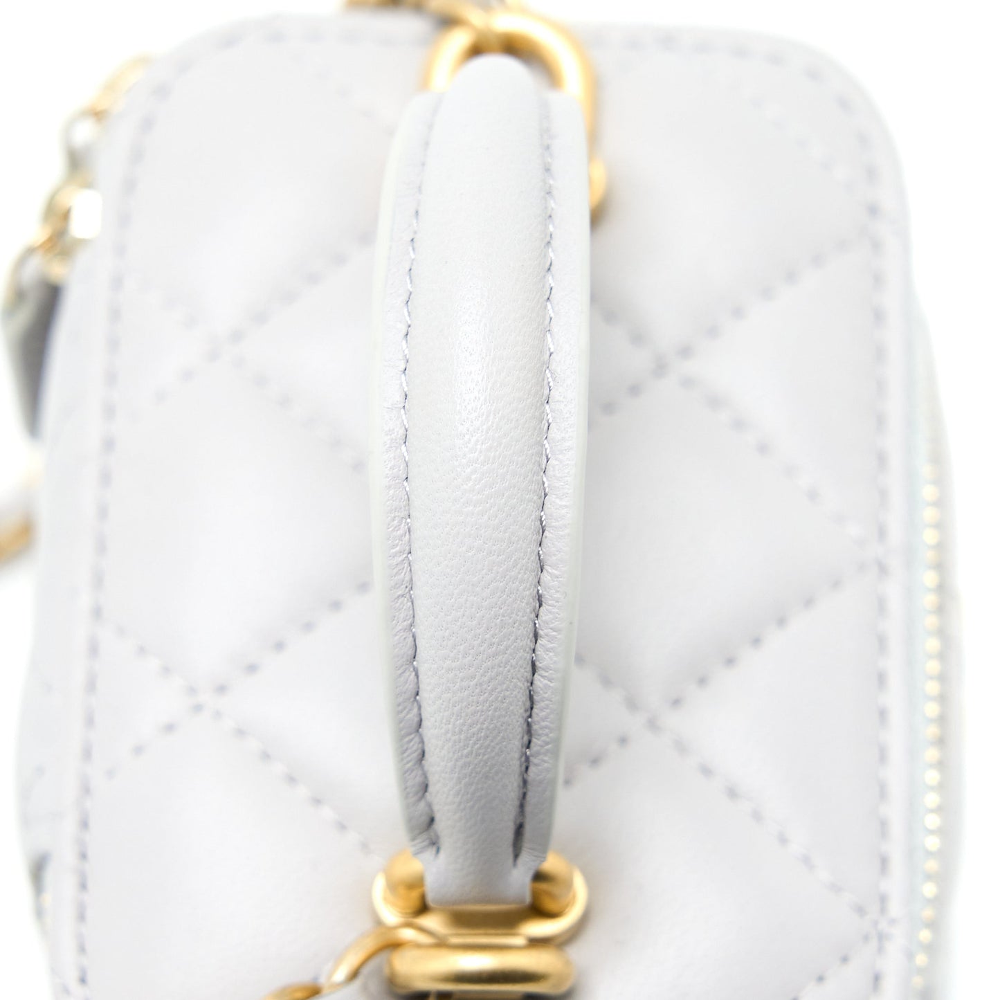 Chanel 21A Top Handle Mini Vanity with Chain Lambskin Light Grey