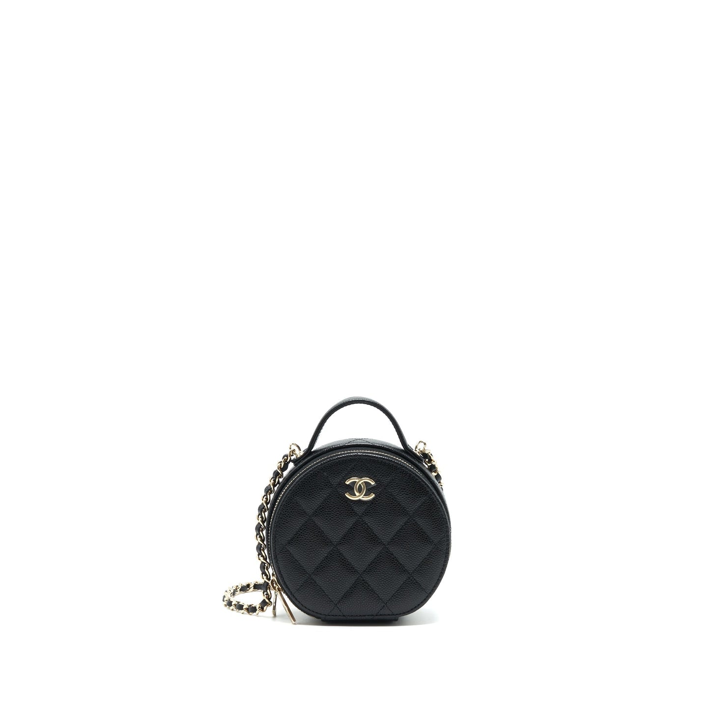 Chanel 22C Top Handle Round Vanity Black With Chain Caviar L