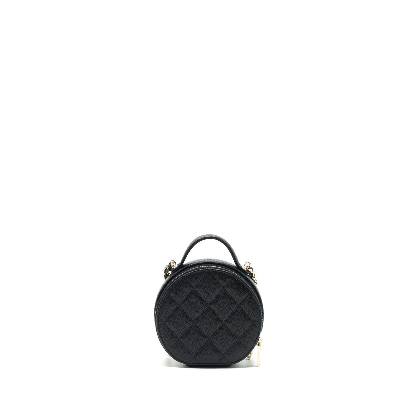 Chanel 22C Top Handle Round Vanity Black With Chain Caviar L