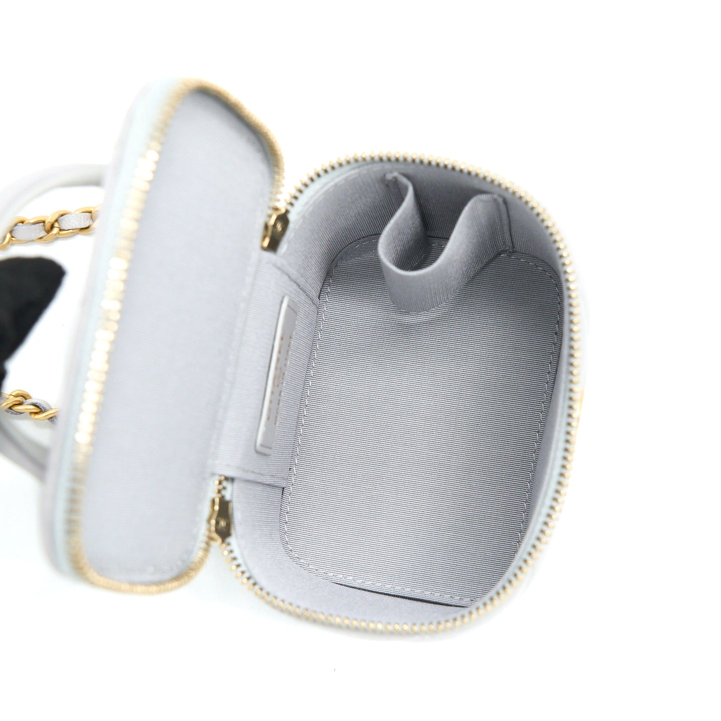 Chanel 21A Top Handle Mini Vanity with Chain Lambskin Light Grey