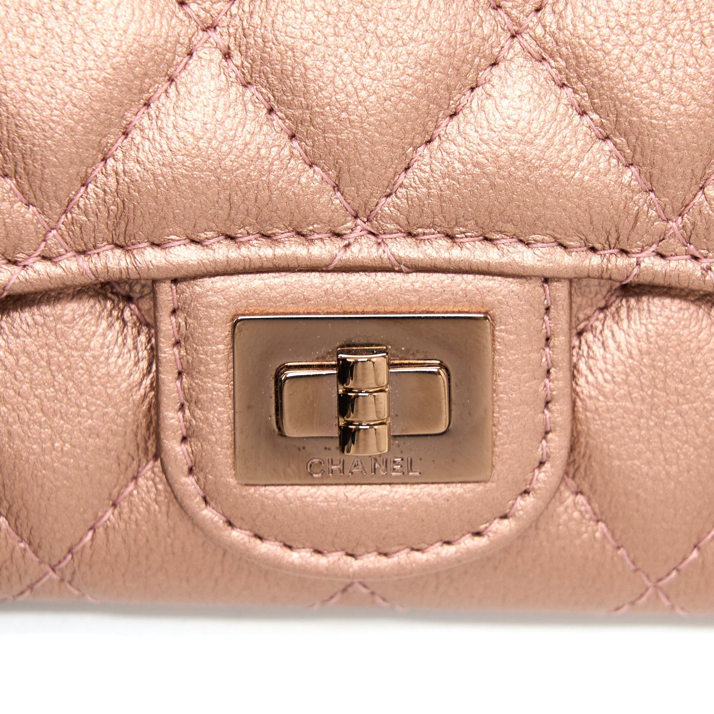 Chanel 2.55 Reissue Flap Card Holder Metallic Grained Calfskin Rose Gold R