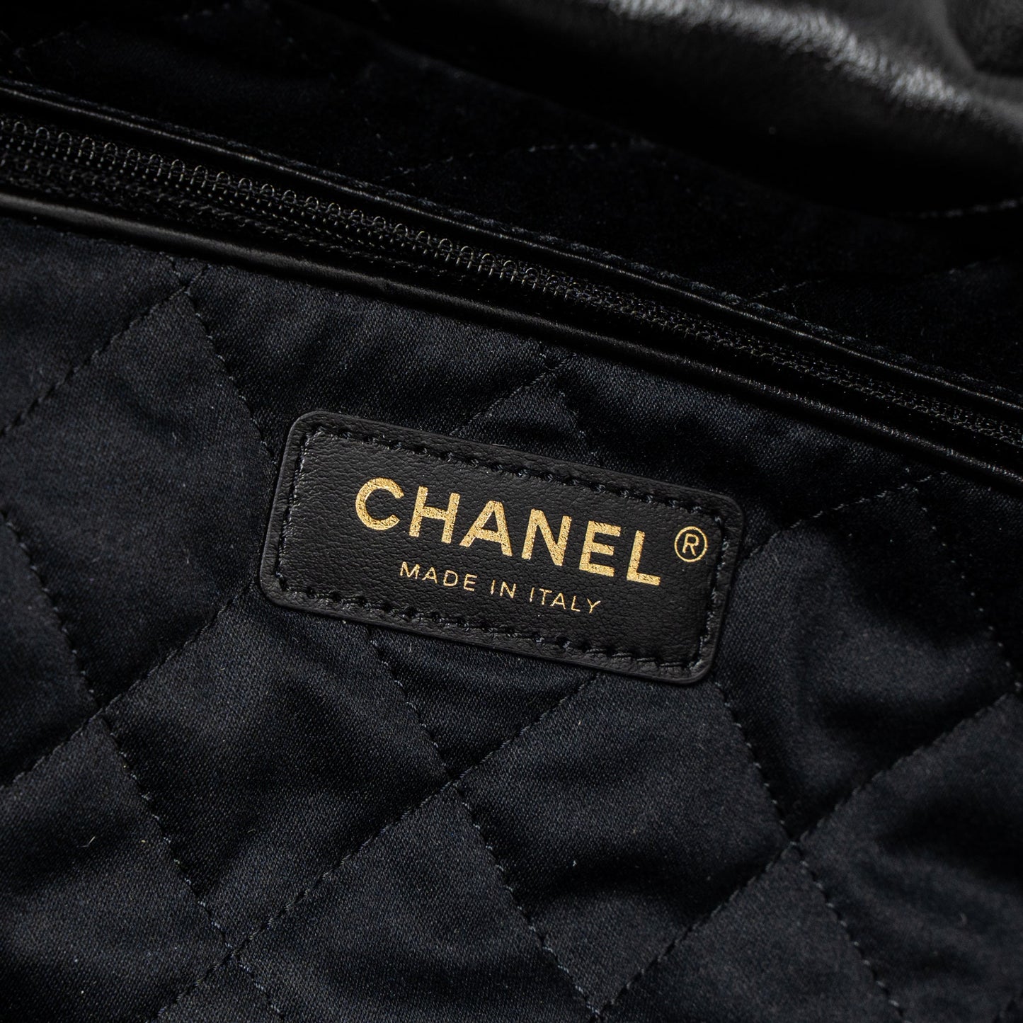 Chanel Small 22 Bag Gold Letter Shiny Calfskin Black Brushed  (Microchip)