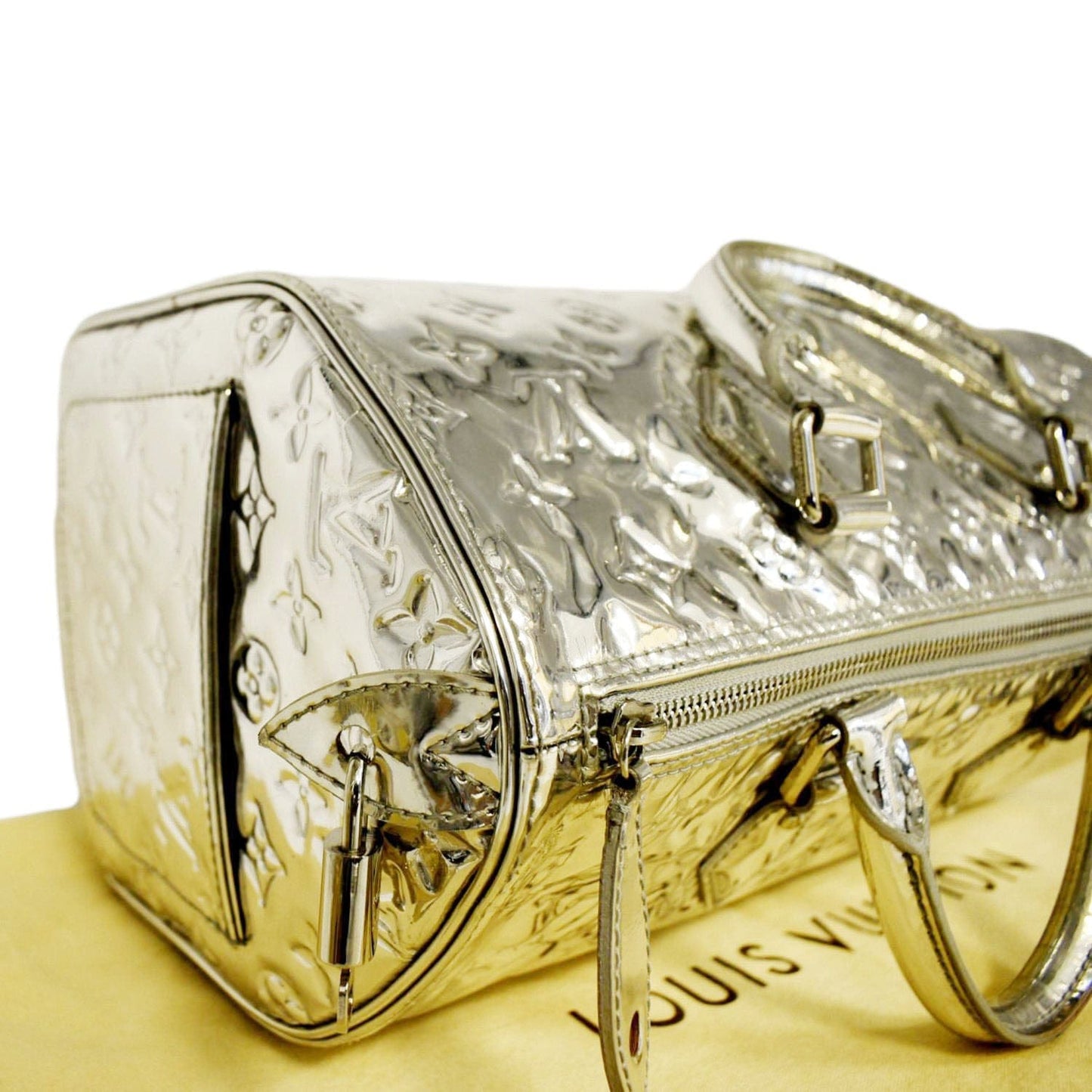 LOUIS VUITTON  30 Miroir Monogram Patent Leather Satchel Bag Metallic Silver