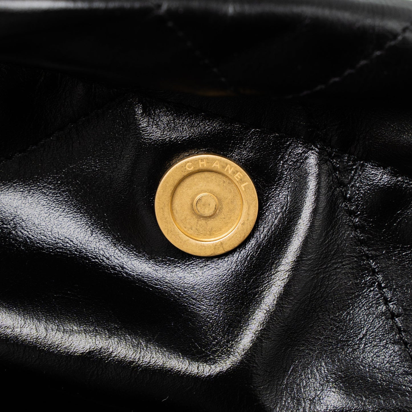 Chanel Small 22 Bag Gold Letter Shiny Calfskin Black Brushed  (Microchip)