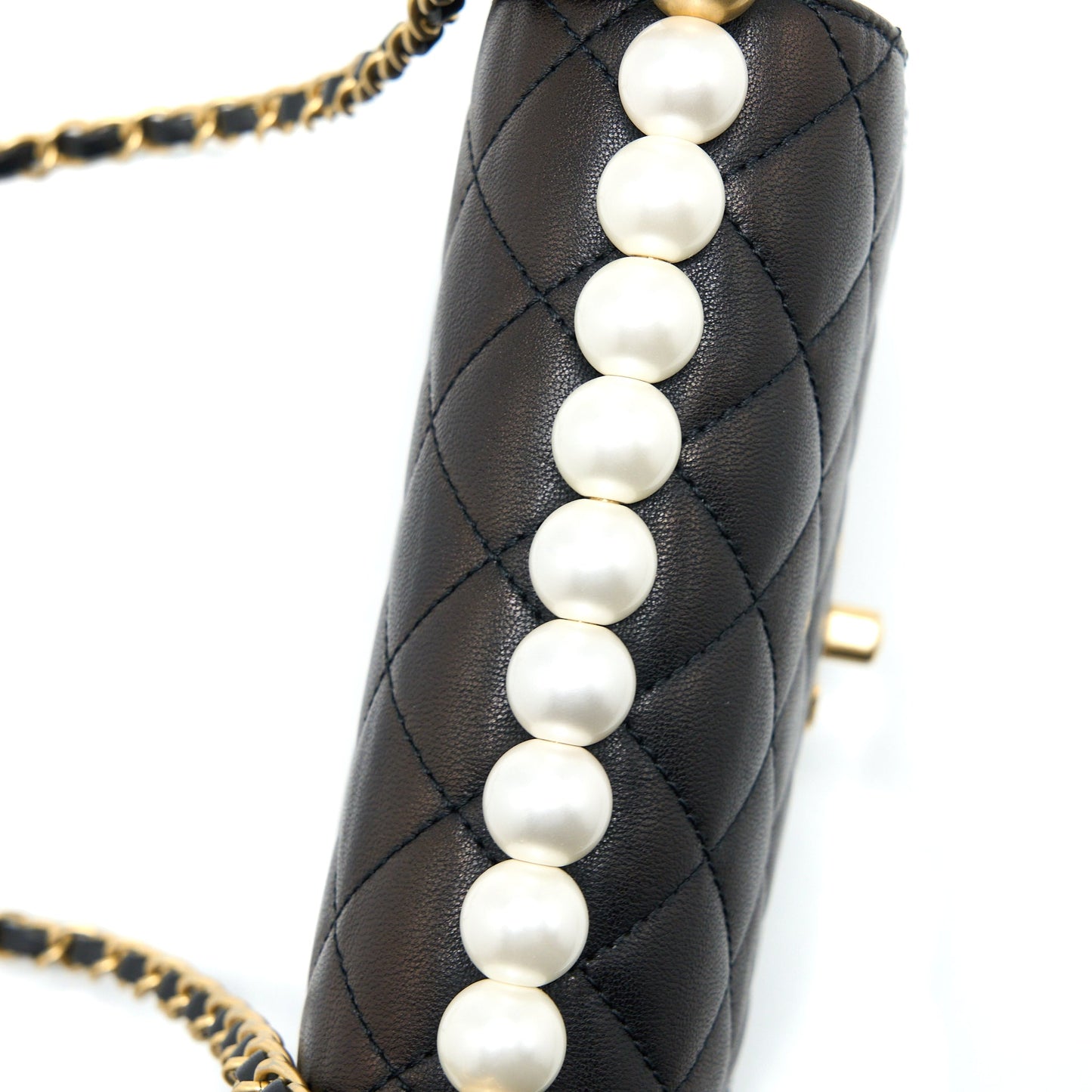 Chanel Vertical Pearl Flap Bag Goatskin Black