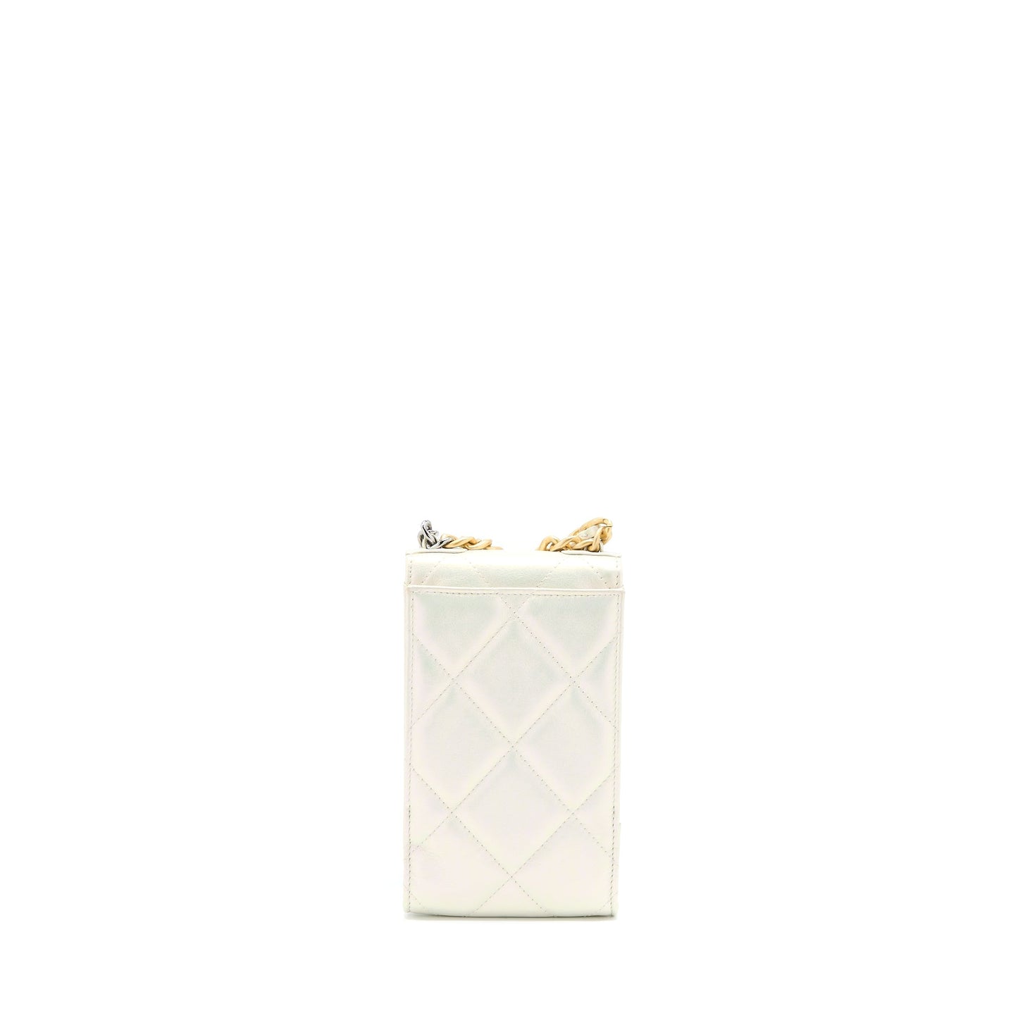 Chanel 19 Phone Pouch With Chain Iridescent White