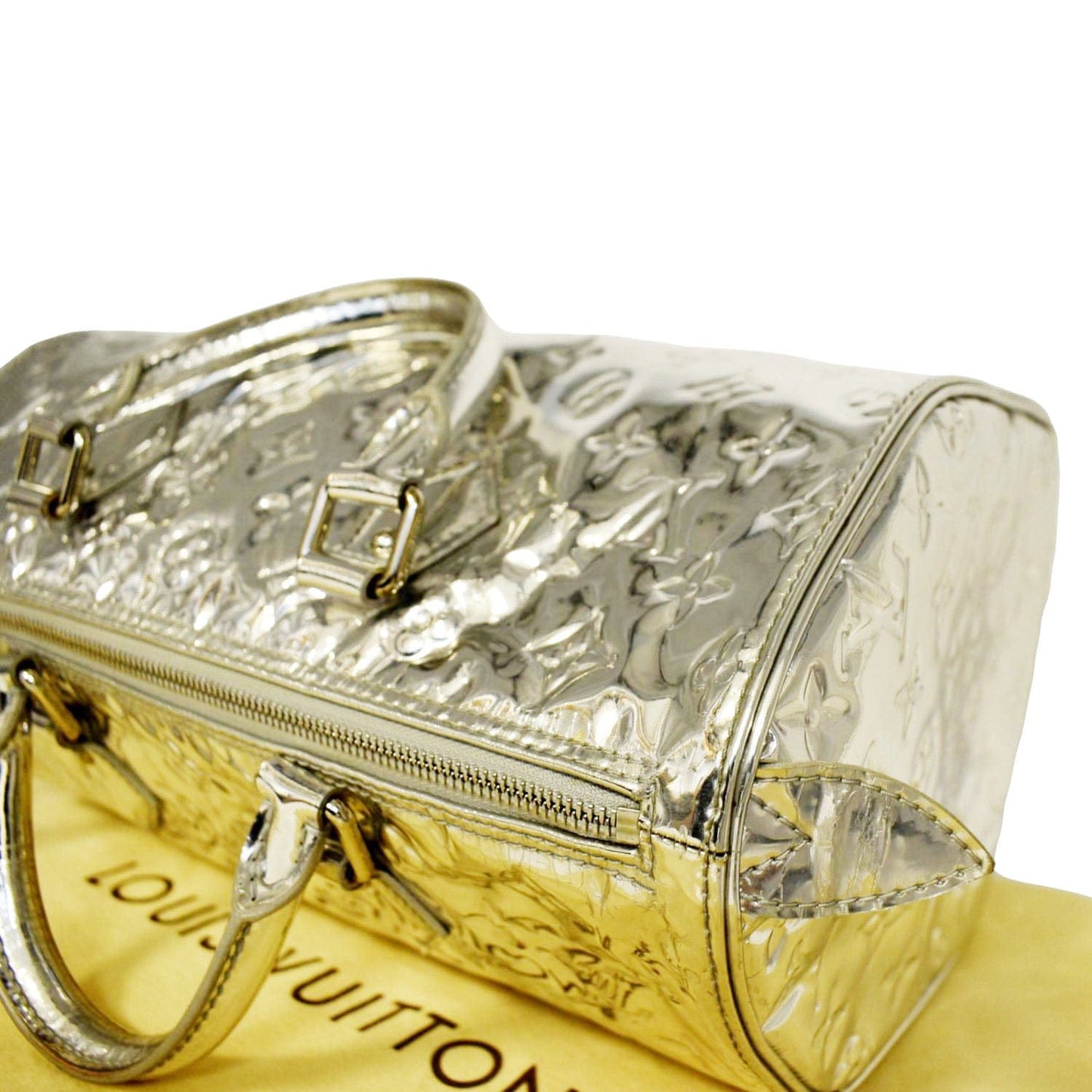LOUIS VUITTON  30 Miroir Monogram Patent Leather Satchel Bag Metallic Silver