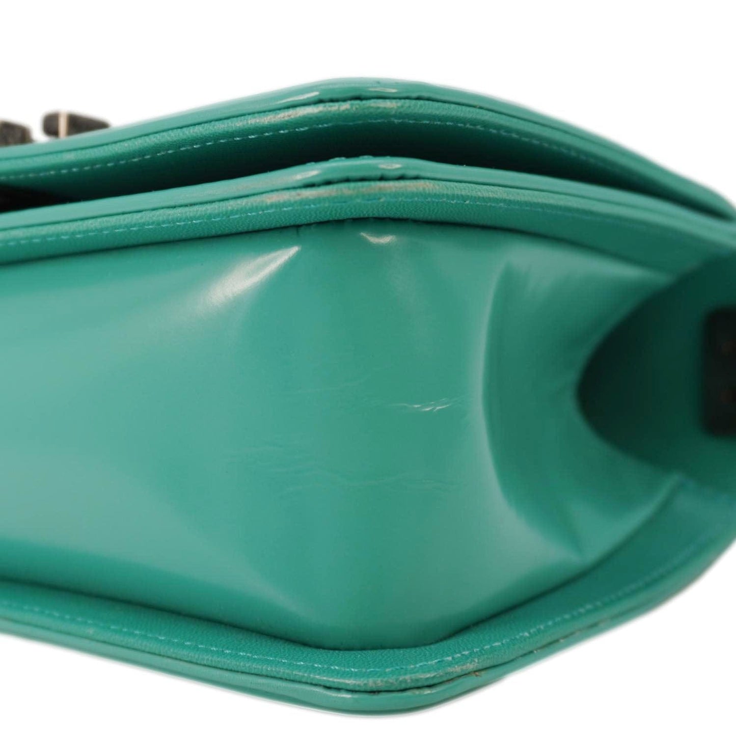 CHANEL Boy Small Patent Leather Shoulder Bag Turquoise