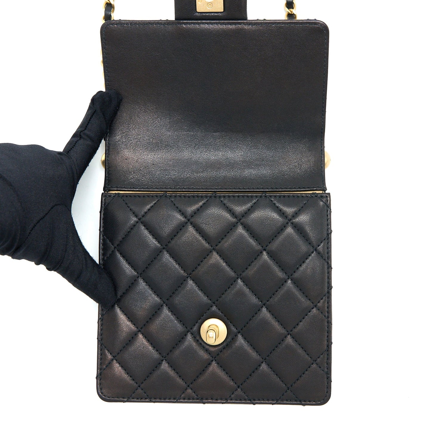 Chanel Vertical Pearl Flap Bag Goatskin Black