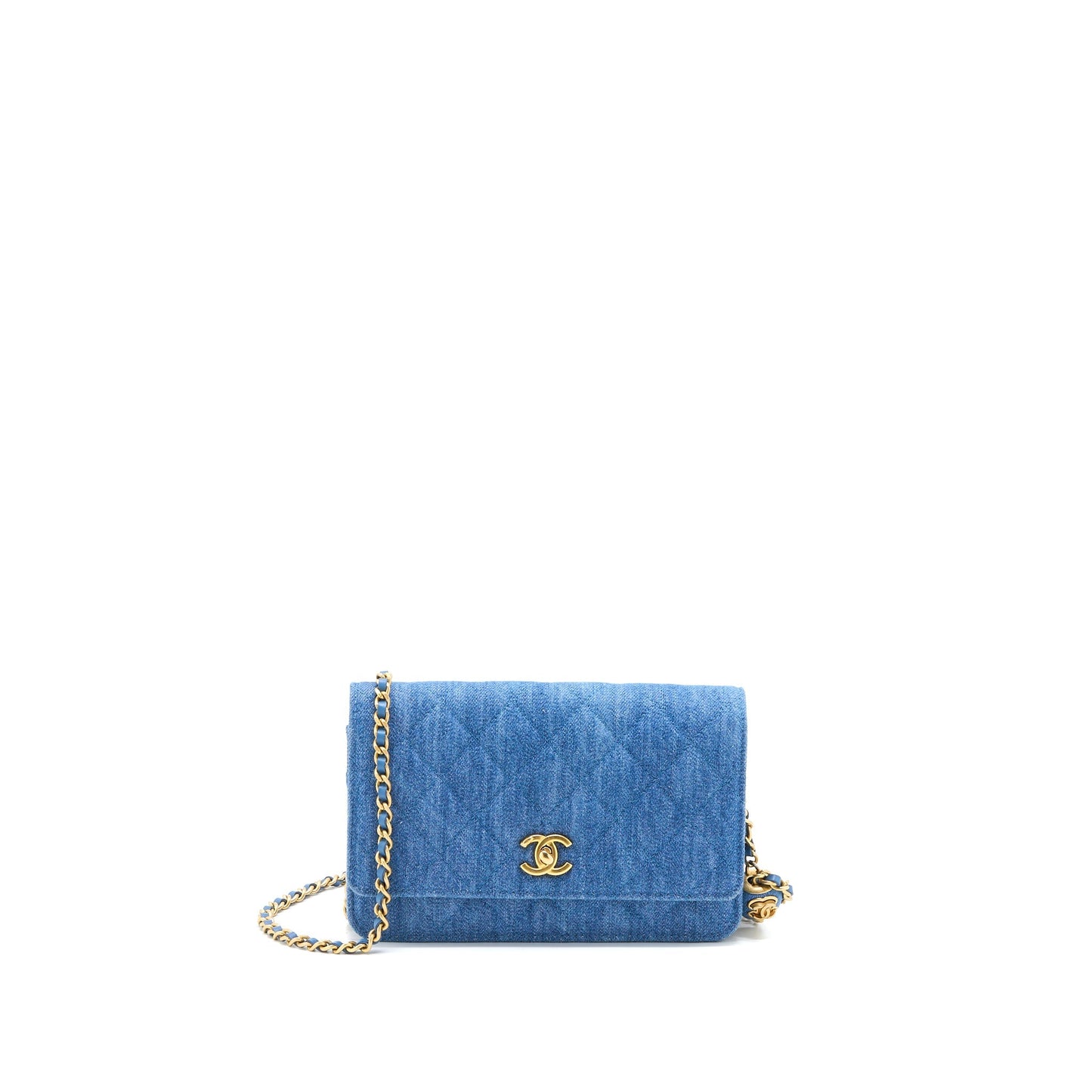 Chanel Pearl Crush Wallet on Chain Denim Light Blue  (Microchip)