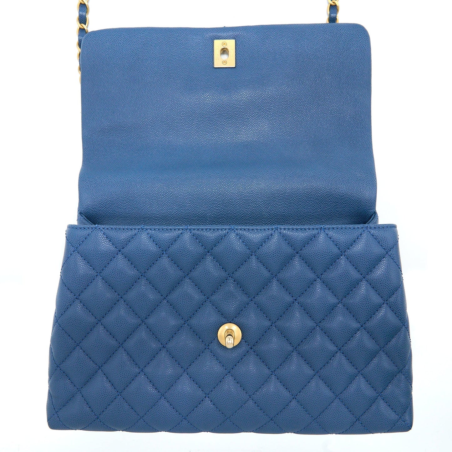 Chanel Medium Coco Handle Flap Bag Caviar Blue
