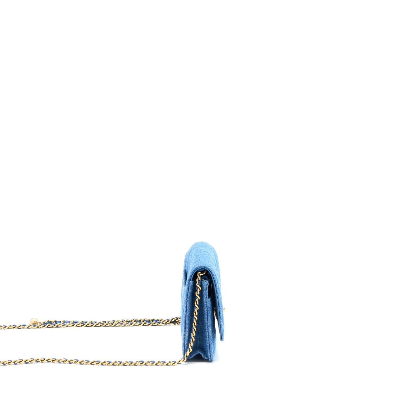 Chanel Pearl Crush Wallet on Chain Denim Light Blue  (Microchip)