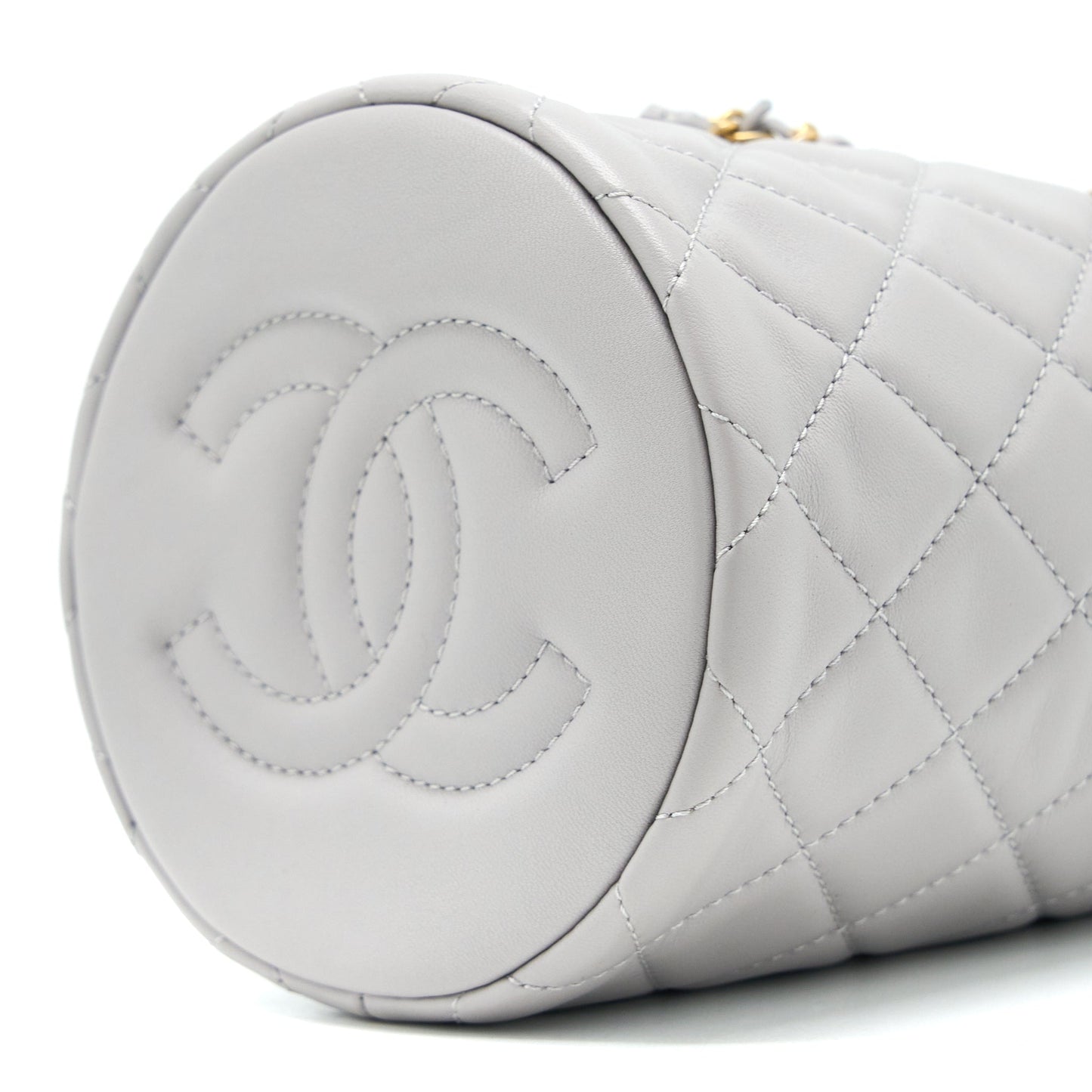 Chanel 22B Pearl Crush Bucket Bag Lambskin Grey  (Microchip)