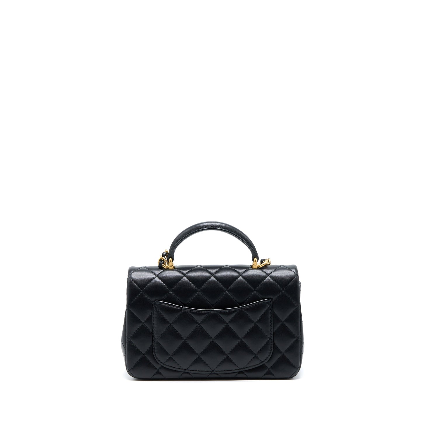 Chanel 21K Top Handle Mini Rectangular Flap Bag Lambskin Black Brushed (Microchip)