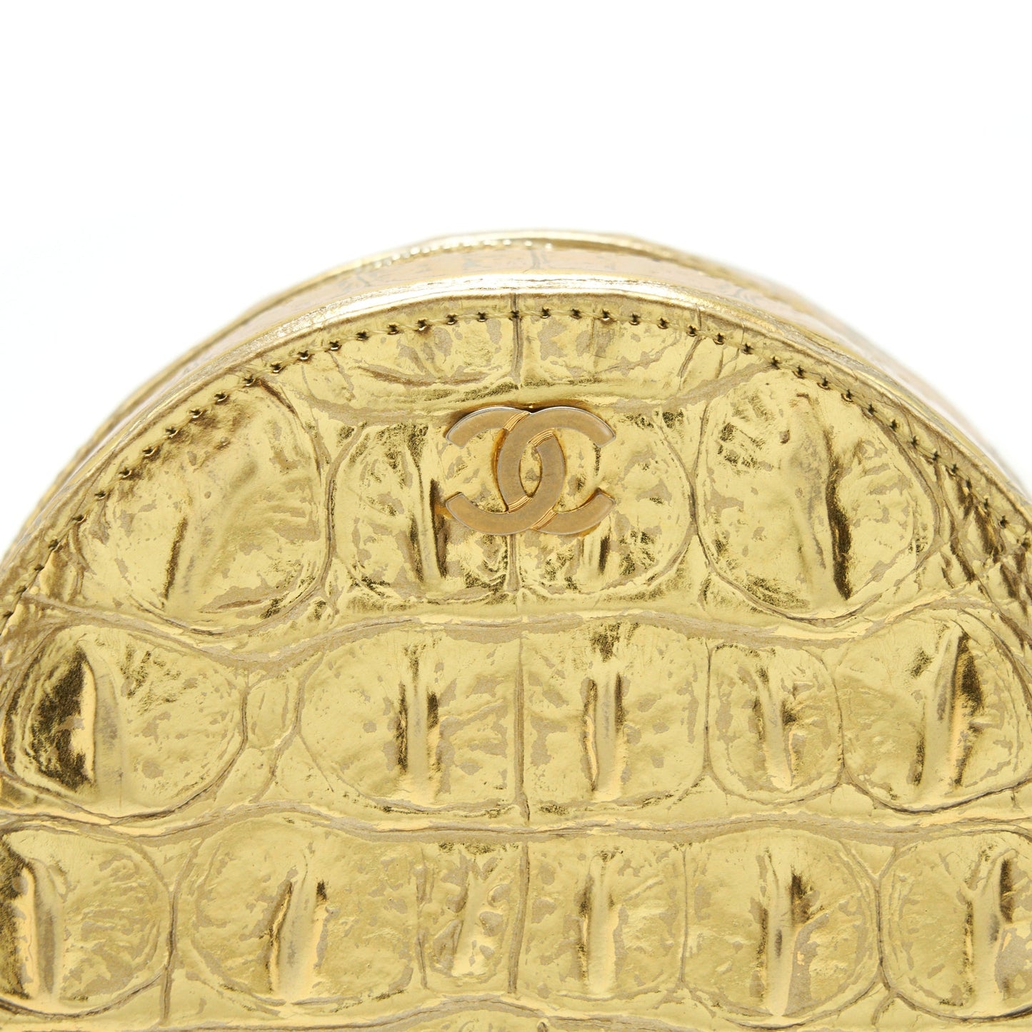 Chanel mini Round Vanity with chain Croc Embossed leather Gold