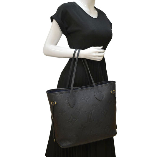LOUIS VUITTON Neverfull MM Empreinte Leather Tote Shoulder Bag Black