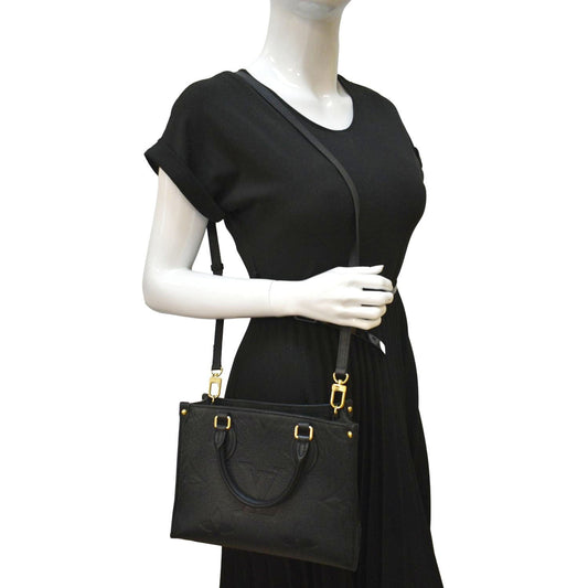 LOUIS VUITTON Onthego PM Monogram Empreinte Tote Shoulder Bag Black