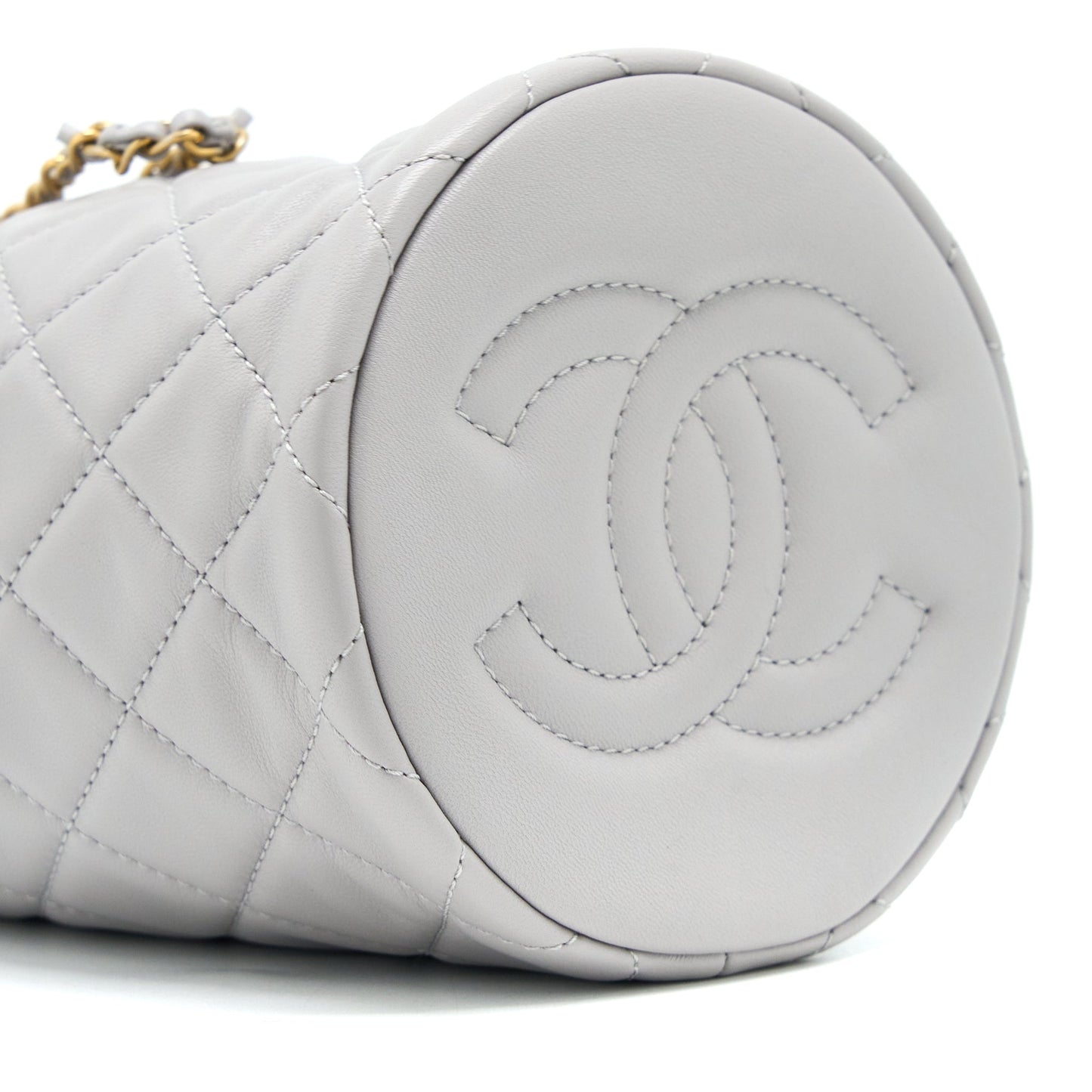 Chanel 22B Pearl Crush Bucket Bag Lambskin Grey  (Microchip)