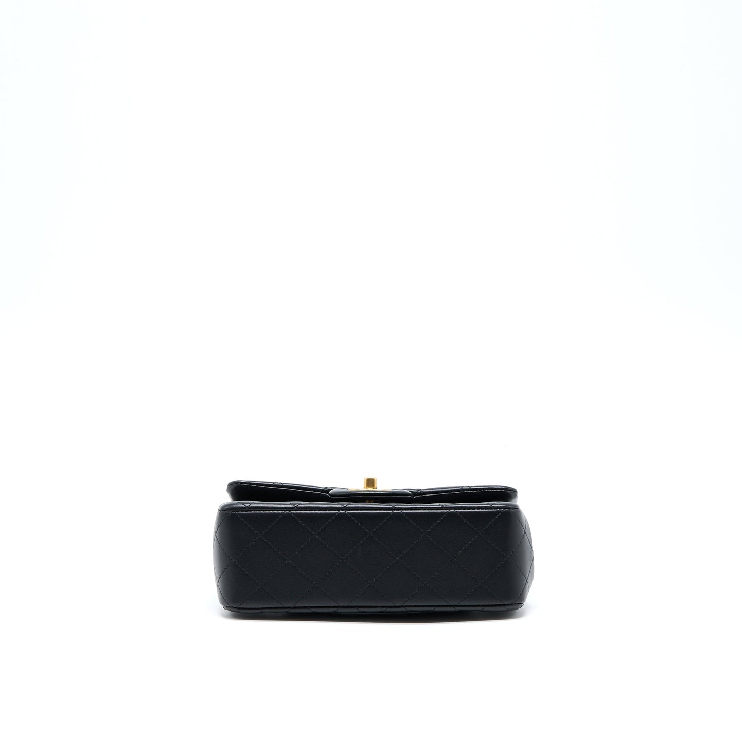 Chanel 21K Top Handle Mini Rectangular Flap Bag Lambskin Black Brushed (Microchip)