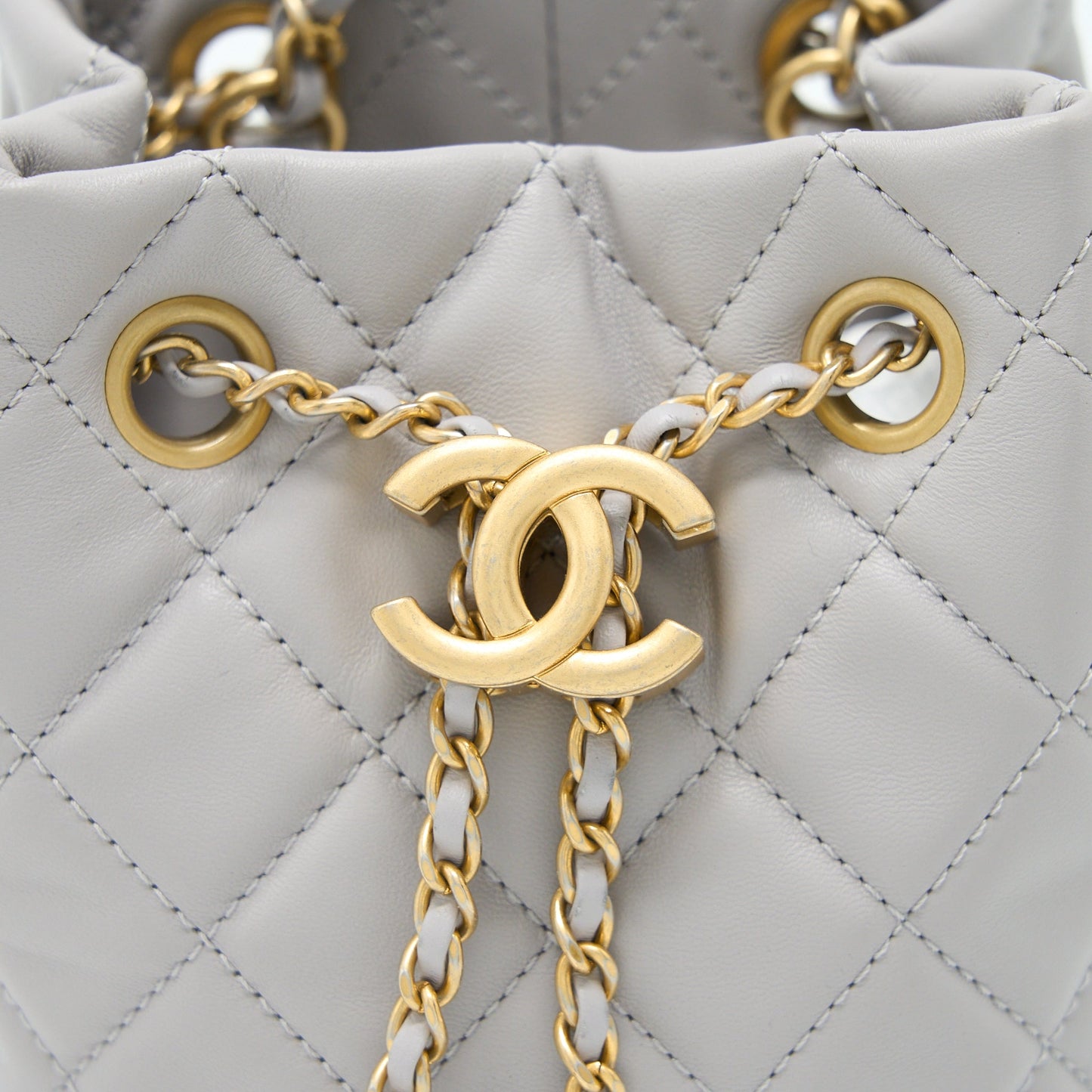 Chanel 22B Pearl Crush Bucket Bag Lambskin Grey  (Microchip)