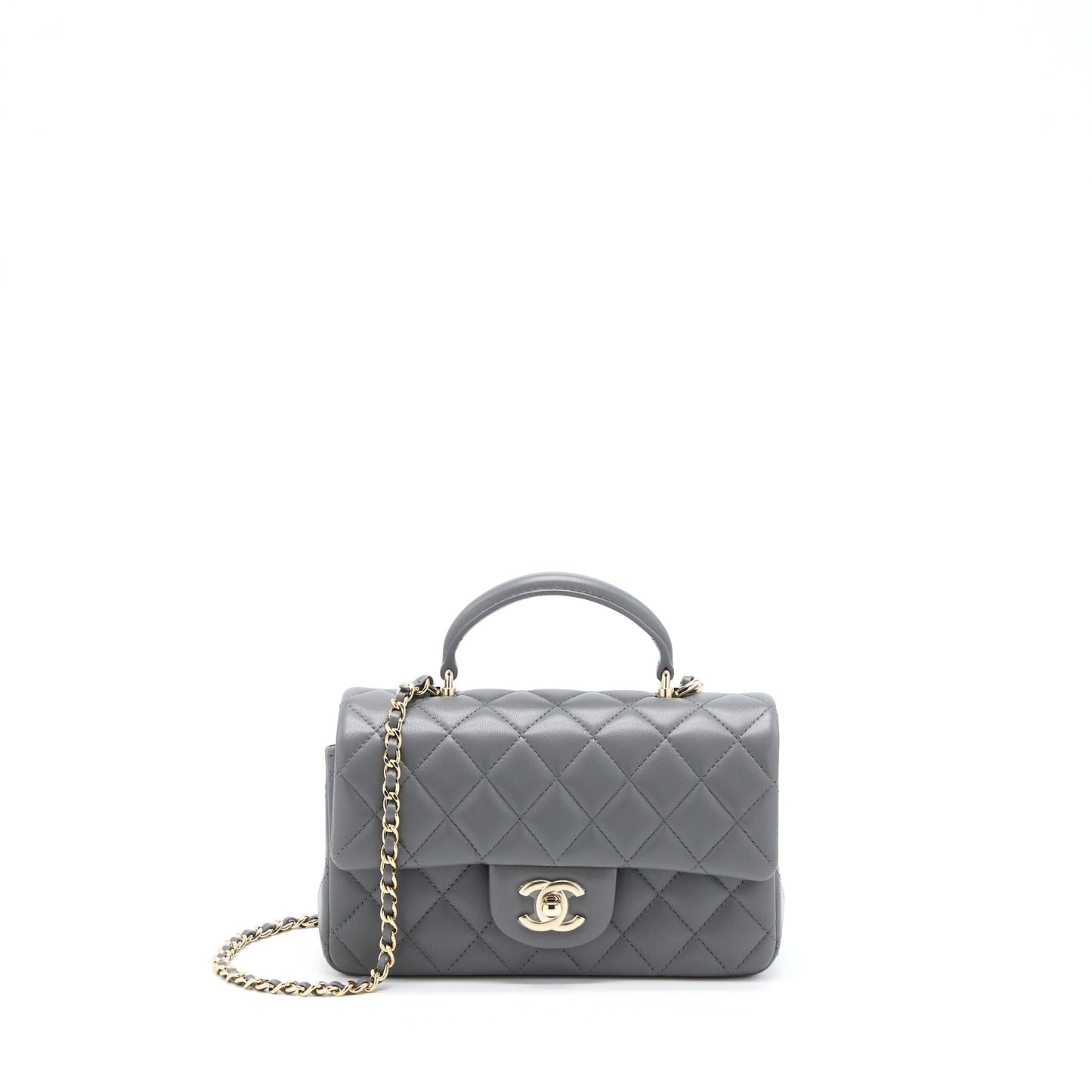 Chanel 22A Top Handle Mini Rectangular Flap Bag Lambskin Grey L(Microchip)