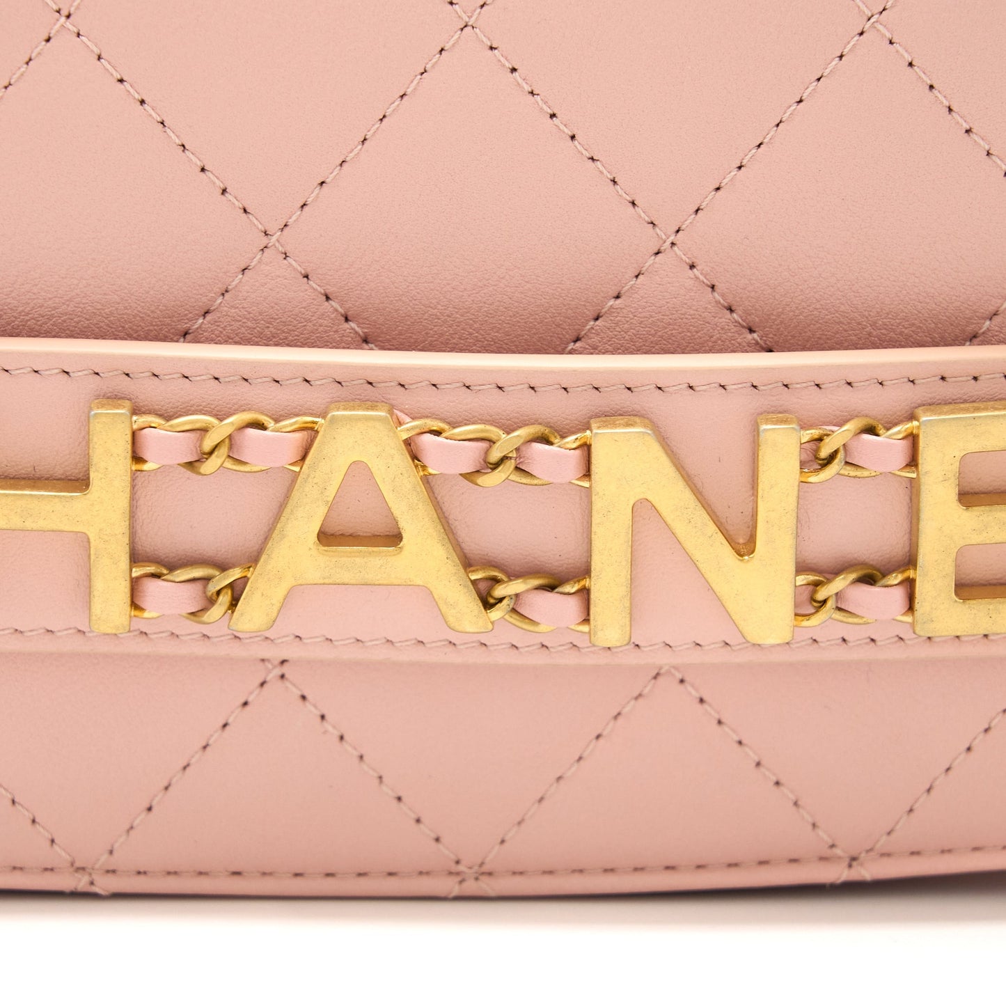 Chanel Front Logo Flap Bag Calfskin Pink Brushed