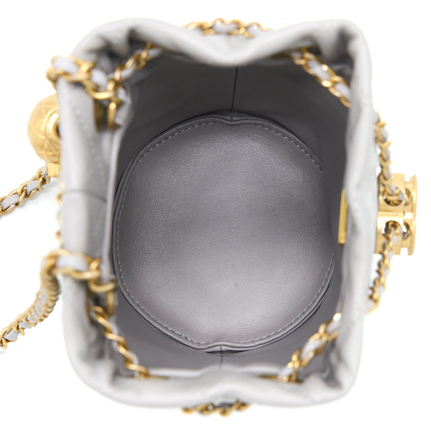 Chanel 22B Pearl Crush Bucket Bag Lambskin Grey  (Microchip)
