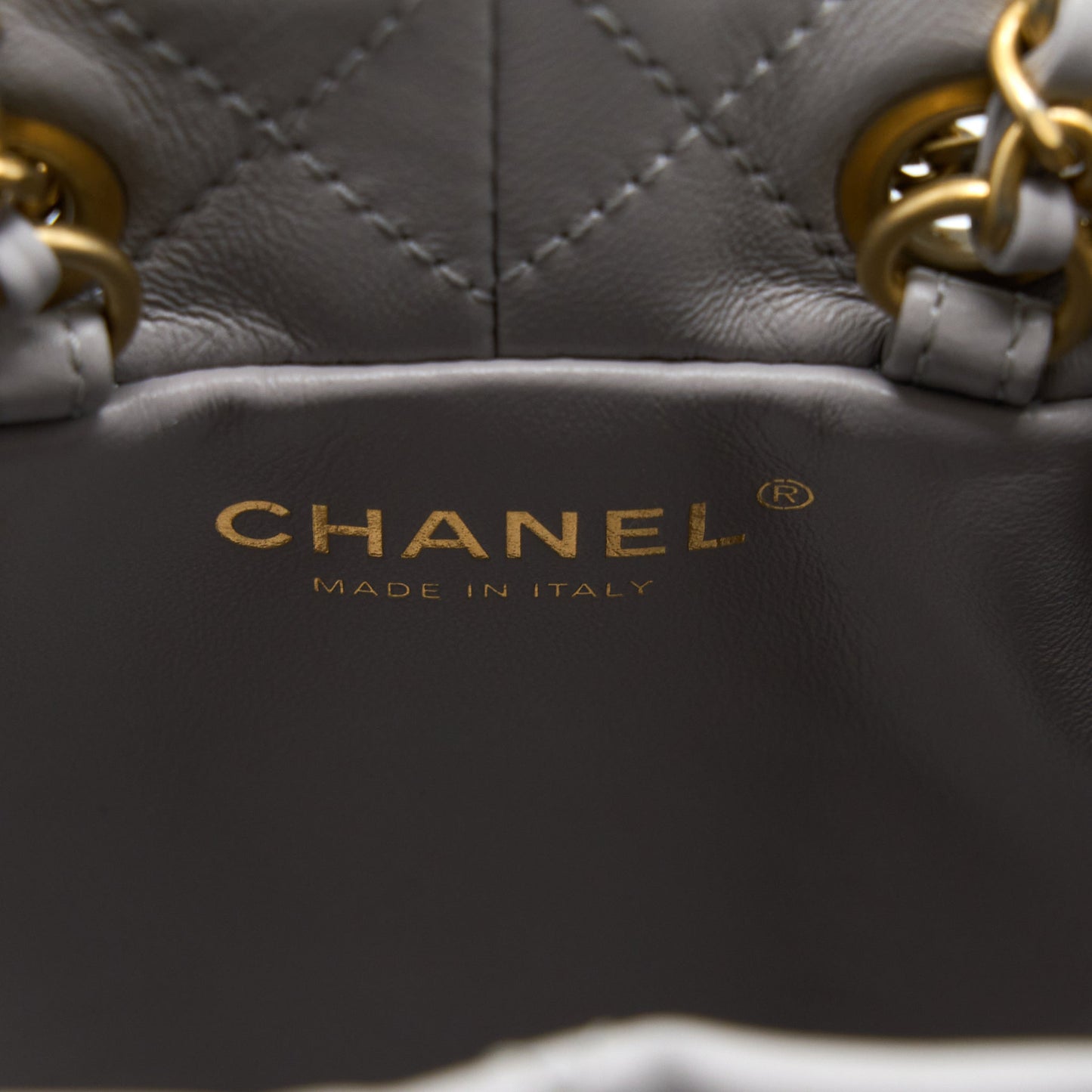 Chanel 22B Pearl Crush Bucket Bag Lambskin Grey  (Microchip)