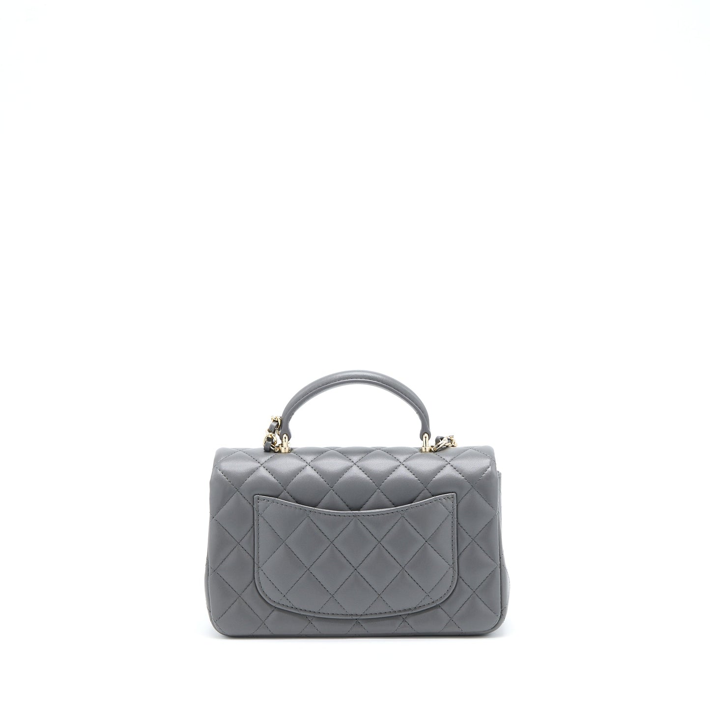 Chanel 22A Top Handle Mini Rectangular Flap Bag Lambskin Grey L(Microchip)