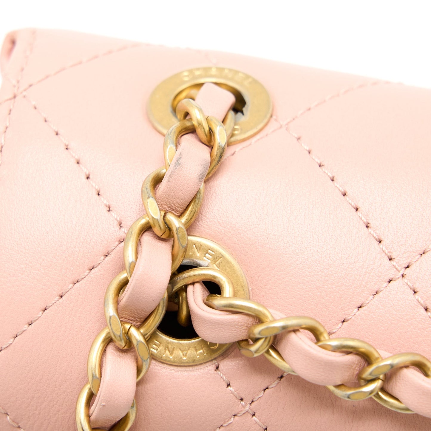 Chanel Front Logo Flap Bag Calfskin Pink Brushed