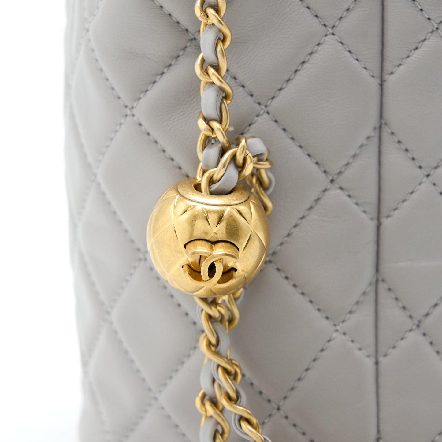 Chanel 22B Pearl Crush Bucket Bag Lambskin Grey  (Microchip)
