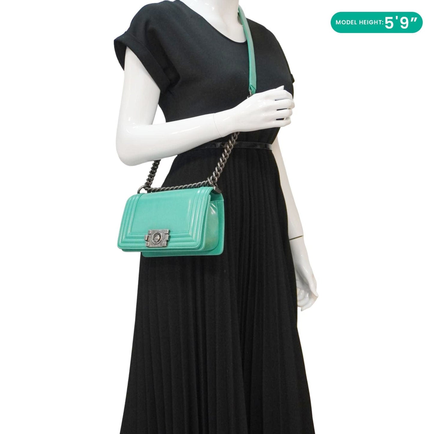 CHANEL Boy Small Patent Leather Shoulder Bag Turquoise