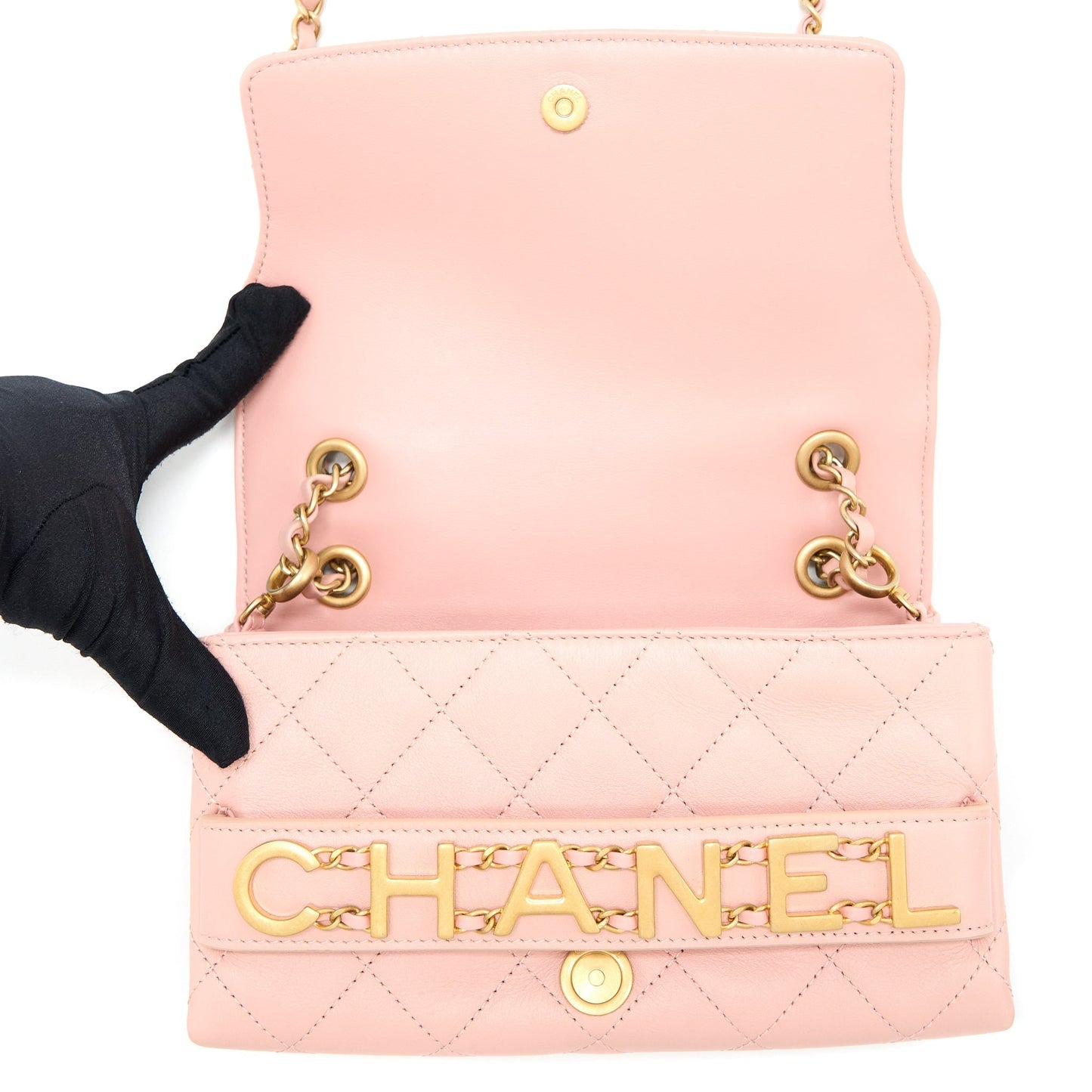 Chanel Front Logo Flap Bag Calfskin Pink Brushed