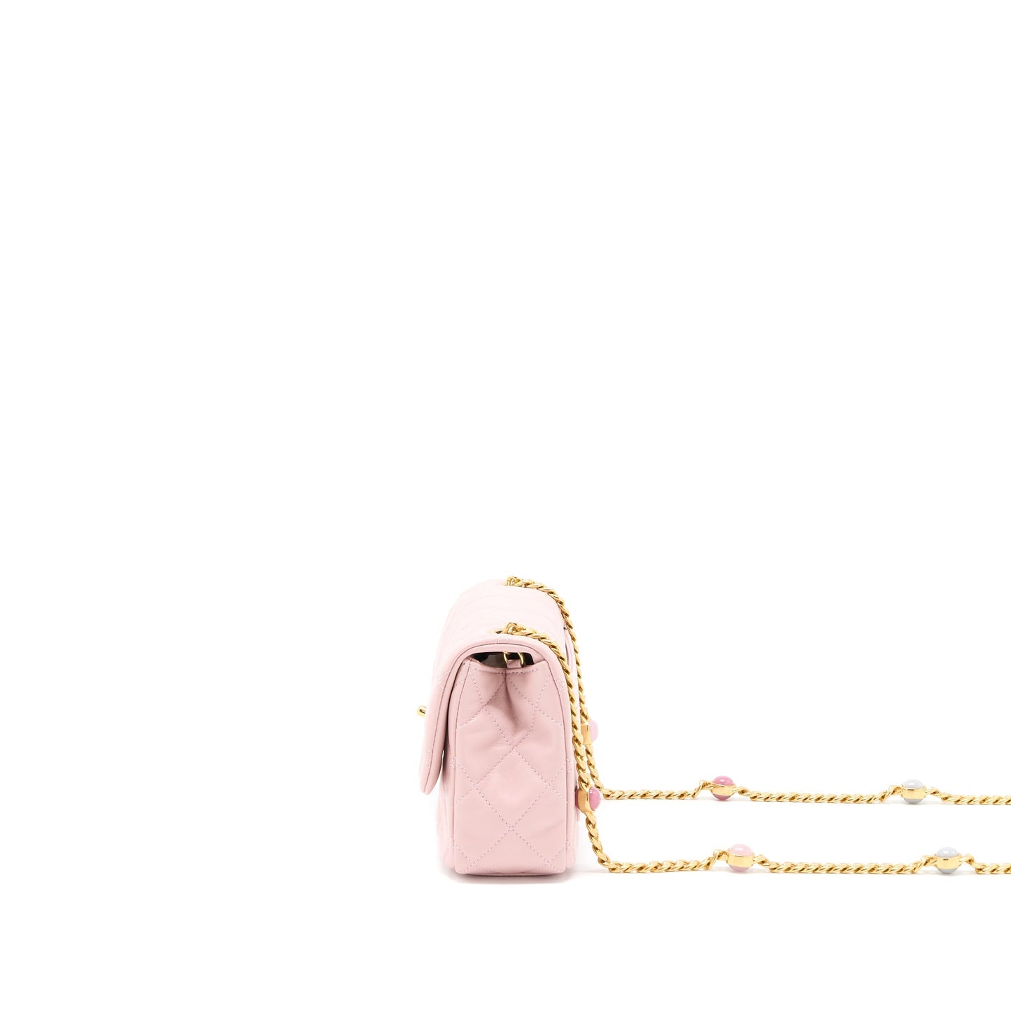 Chanel 22B Small Flap Bag With Gem Chain Lambskin Pink  (Microchip)