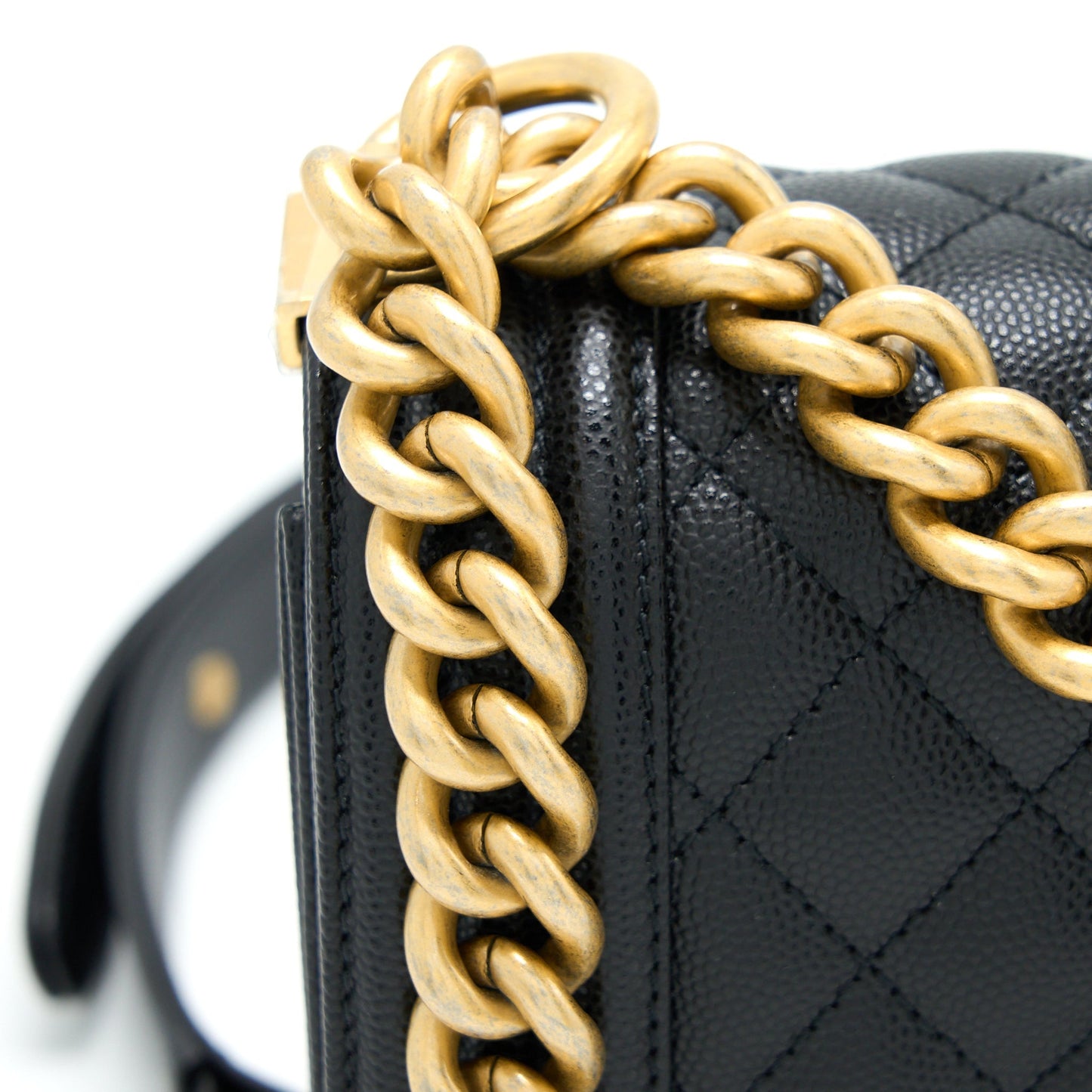 Chanel Small Boy Bag Caviar Black Brushed  (Microchip)