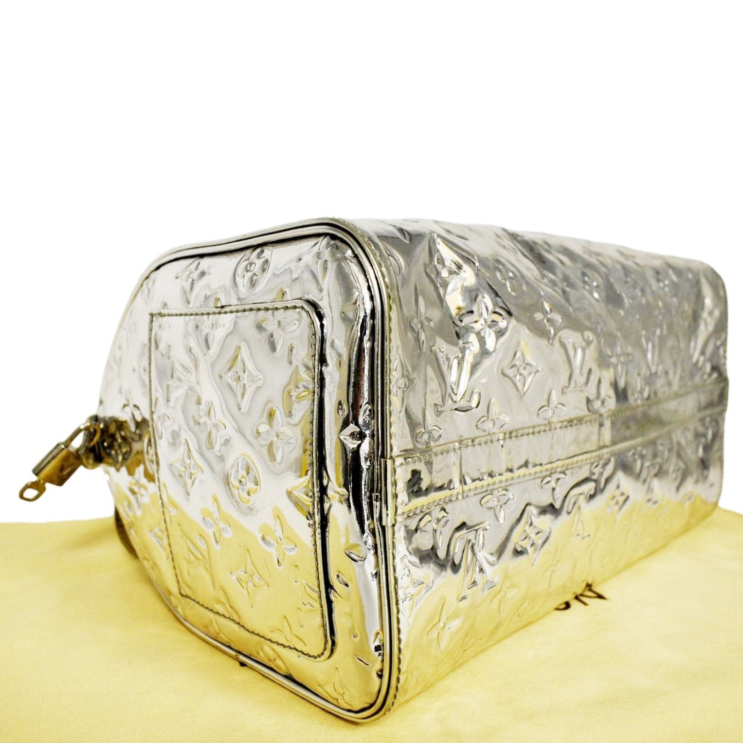 LOUIS VUITTON  30 Miroir Monogram Patent Leather Satchel Bag Metallic Silver