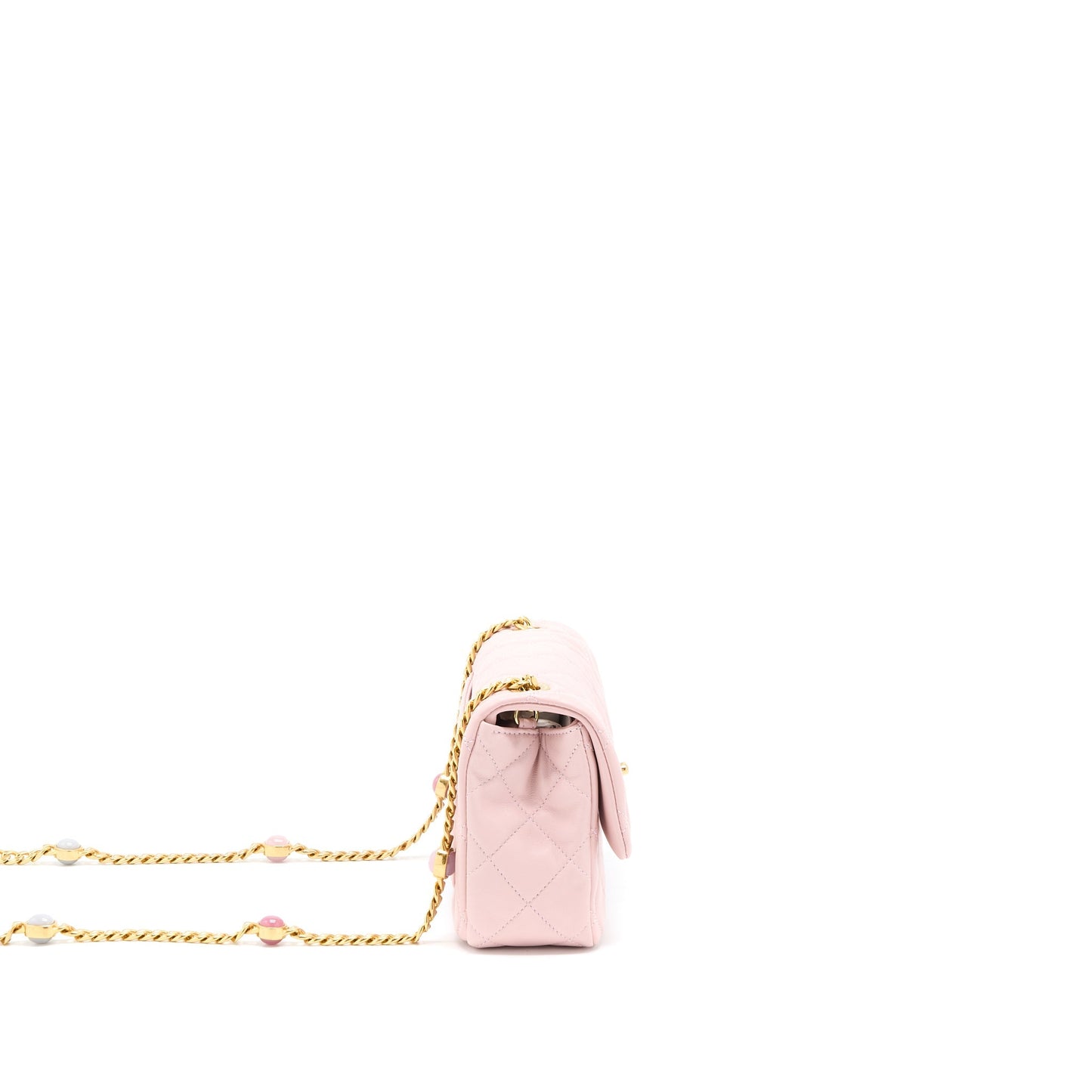 Chanel 22B Small Flap Bag With Gem Chain Lambskin Pink  (Microchip)