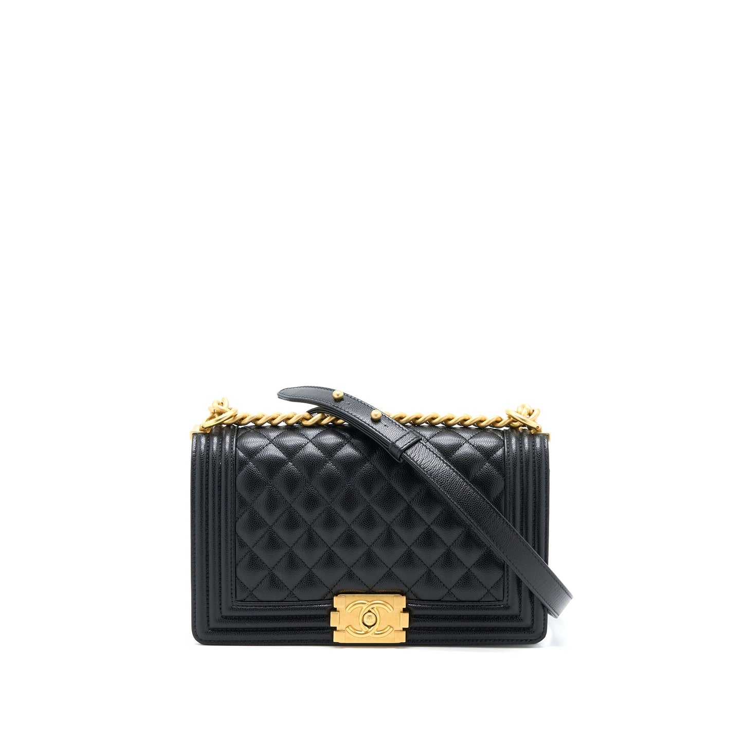 Chanel Medium Boy Bag Caviar Black Brushed  (Microchip)