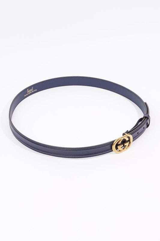 Gucci Womens Interlocking Belt Navy Leather 100